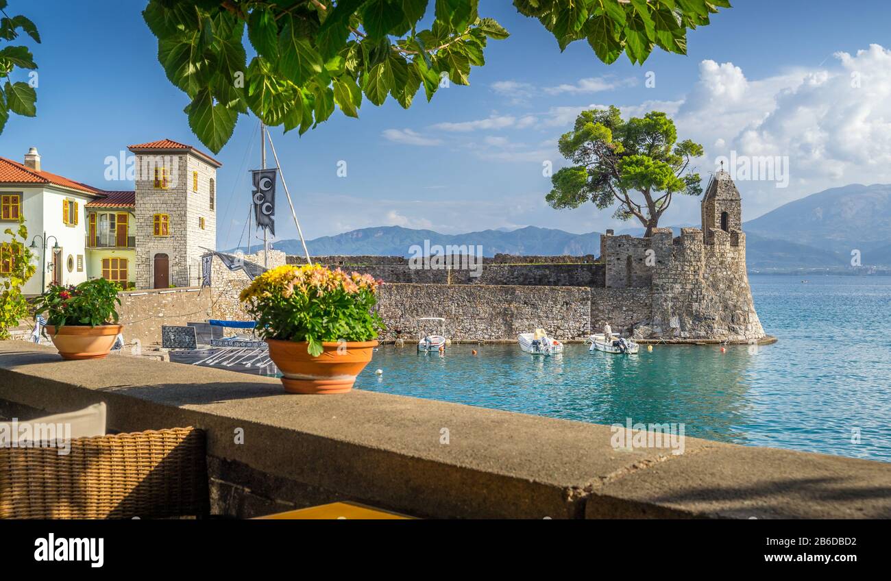 Città di Nafpaktos ex comune di Aetolia-Acarnania, Grecia. Foto Stock