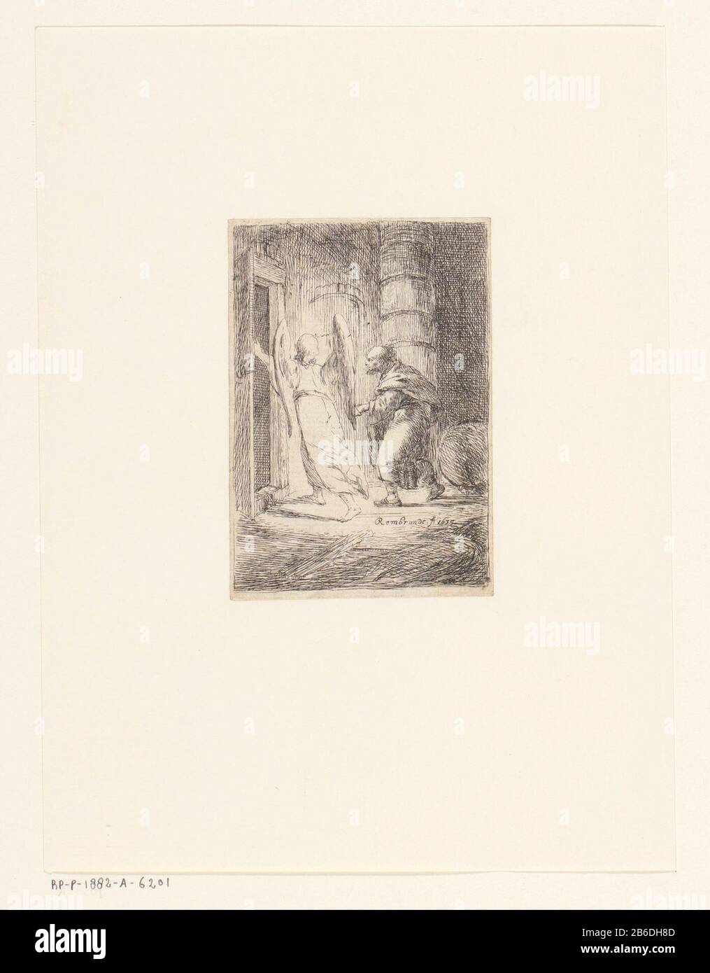 Liberazione di Pietro dalla prigione Petrus da un angelo lungo i soldati dormienti dalla prigione geleide. Produttore : stampatore: Rembrandt van Rijn (seguace of) Data: 1635 caratteristiche Fisiche: Acquaforte materiale: Carta Tecnica: Acquaforte dimensioni: Bordo della lastra: H 105 mm × b 73 mm Oggetto: L'angelo Pietro passa davanti alla guardia del sonno e a destra Foto Stock