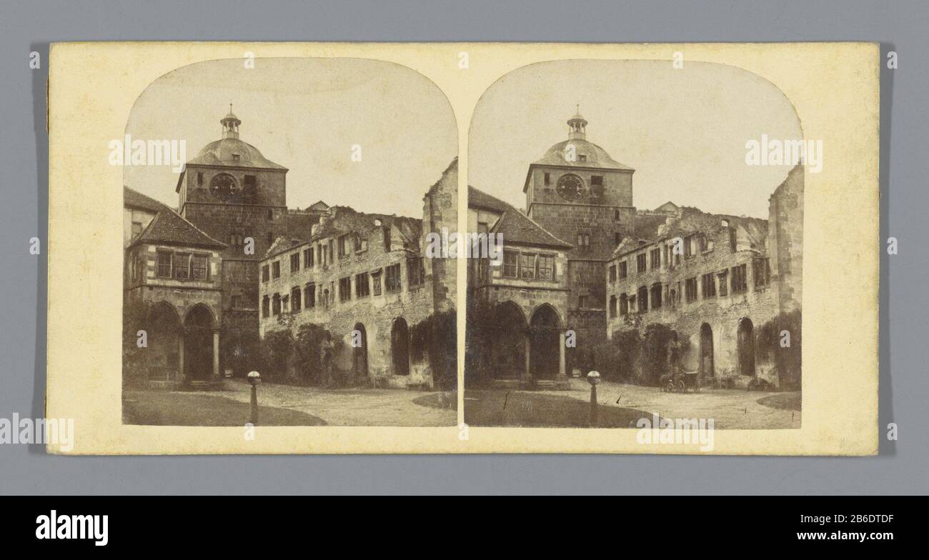 Courtyard of Schloss Heidelberg Courtyard of Schloss Heidelberg Oggetto tipo: Immagine stereo numero articolo: RP-F F06016 Iscrizioni / marchi: Iscrizione verso, scritto a mano: 'Heidelberg, Schloss Hof mit Brunnen' fabbricante : fotografo: Anonimo luogo fabbricazione: Heidelberg dating: 1860 - ca. 1880 Materiale: Carta fotografica, cartone Tecnica: Albumina pressione dimensioni: Supporto secondario: H 85 mm × W 170 mm Oggetto: façade (o casa o edificio) dove castello: Schloss Heidelberg Foto Stock