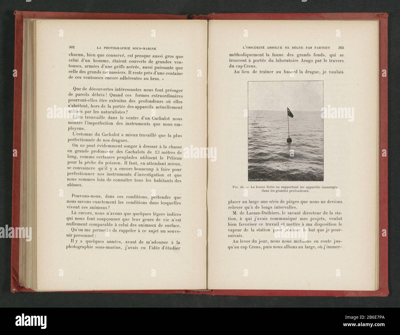 Buoy in Zeela bouée Flotte and supportant les appareils immergés dans les grandes Profondeurs (title object) Property Type: Photomechanical print page Item number: RP-F 2001-7-115-43 Iscrizioni / marchi: Number, recto, printed: 'Fig. 46.' fabbricante : fotografo: Anoniemclichémaker: Ruckert (Proprietà elencata) Fabbricazione Del Luogo: Francia Data: 1890 - o per 1900 Materiale: Carta Tecnica: Autotipie dimensioni: Stampa: H 80 mm × W 60 mmToelichtingPent pagina 303. Oggetto: Campana-boa, fischio e boa destra Foto Stock