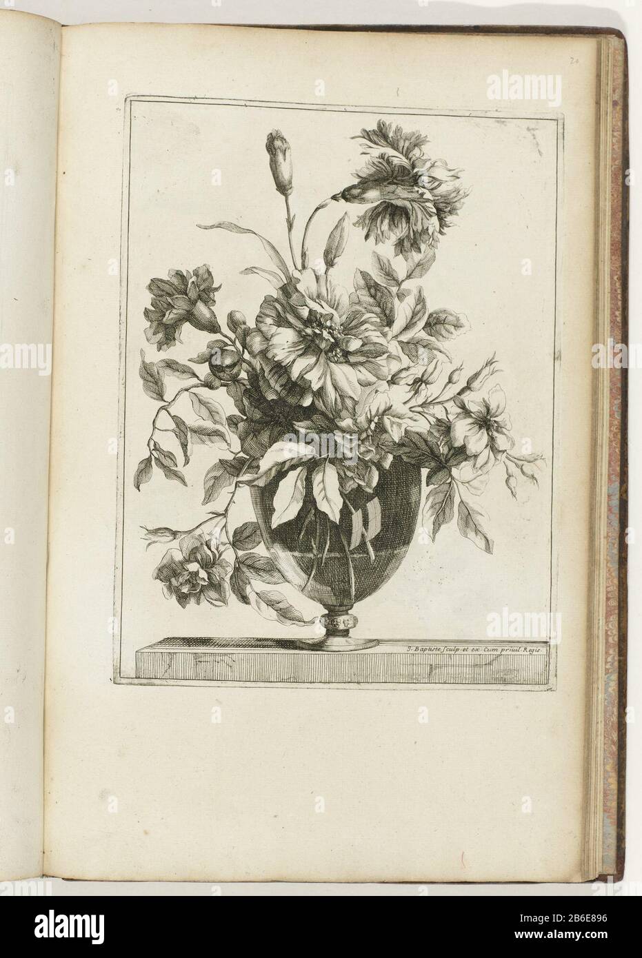 Bouquet in vaso di vetro vasi Les diafanes (titolo della serie) Bouquet in vaso di vetro. Stampa parte di un album. Produttore : printmaker Jean Baptiste Monnoyer (proprietà in elenco) Designed by Jean Baptiste Monnoyeruitgever Jean Baptiste Monnoyer (proprietà in elenco) fornitore di privilegio: Louis XIV (Re di Francia) (elencato sull'oggetto) Fabbricazione Del Luogo: Parigi Data: CA. 1680 - ca. 1695 caratteristiche Fisiche: Materiale di incisione: Carta Tecnica: Dimensioni di incisione: Bordo della lastra: H 286 mm × W 218 mm Oggetto: Fiori in vaso Foto Stock