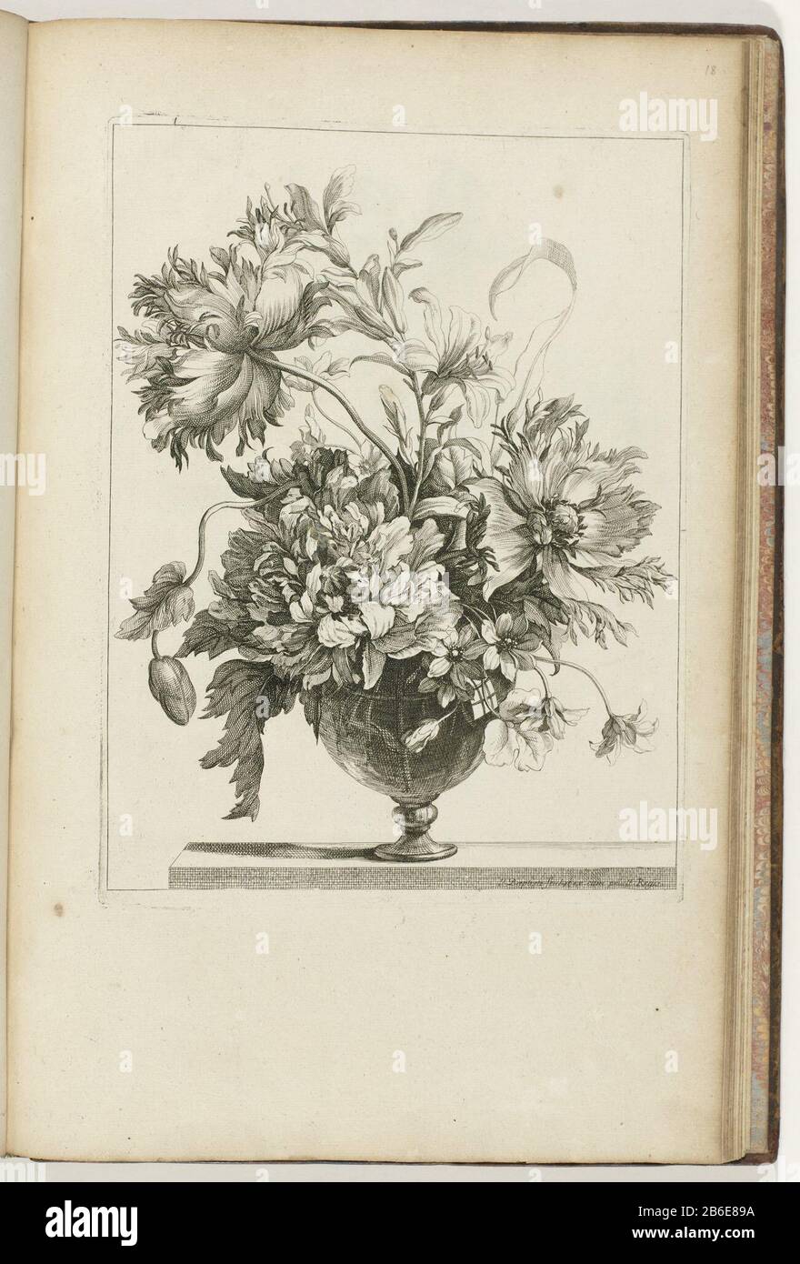 Bouquet in vaso di vetro vasi Les diafanes (titolo della serie) Bouquet in vaso di vetro. Stampa parte di un album. Produttore : printmaker Jean Baptiste Monnoyer (proprietà in elenco) Designed by Jean Baptiste Monnoyeruitgever Jean Baptiste Monnoyer (proprietà in elenco) fornitore di privilegio: Louis XIV (Re di Francia) (elencato sull'oggetto) Fabbricazione Del Luogo: Parigi Data: CA. 1680 - ca. 1695 caratteristiche Fisiche: Materiale di incisione: Carta Tecnica: Dimensioni di incisione: Bordo della lastra: H 286 mm × W 215 mm Oggetto: Fiori in vaso Foto Stock