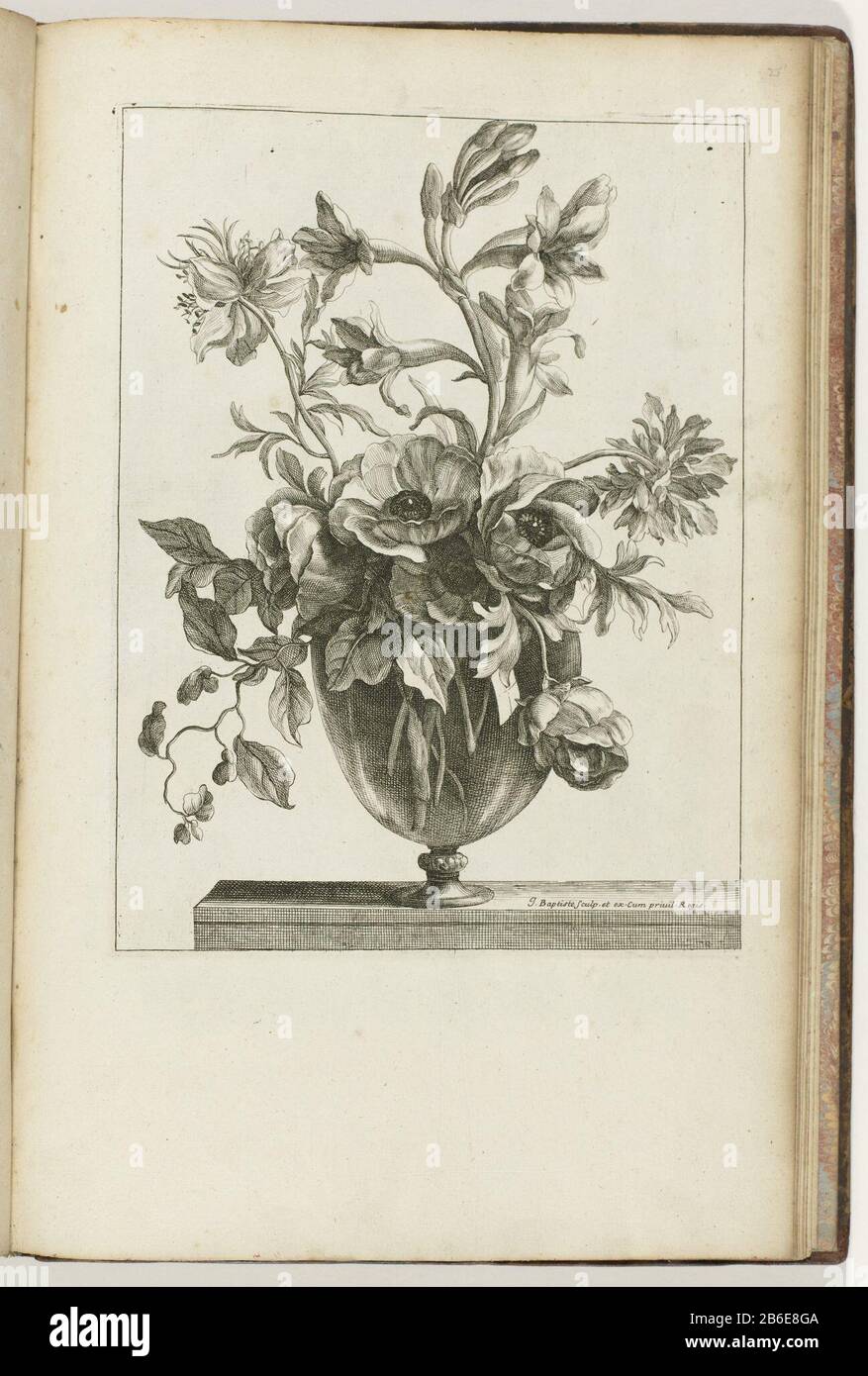 Bouquet in vaso di vetro vasi Les diafanes (titolo della serie) Bouquet in vaso di vetro. Stampa parte di un album. Produttore : printmaker Jean Baptiste Monnoyer (proprietà in elenco) Designed by Jean Baptiste Monnoyeruitgever Jean Baptiste Monnoyer (proprietà in elenco) fornitore di privilegio: Louis XIV (Re di Francia) (elencato sull'oggetto) Fabbricazione Del Luogo: Parigi Data: CA. 1680 - ca. 1695 caratteristiche Fisiche: Materiale di incisione: Carta Tecnica: Dimensioni di incisione: Bordo della lastra: H 286 mm × W 216 mm Oggetto: Fiori in vaso Foto Stock