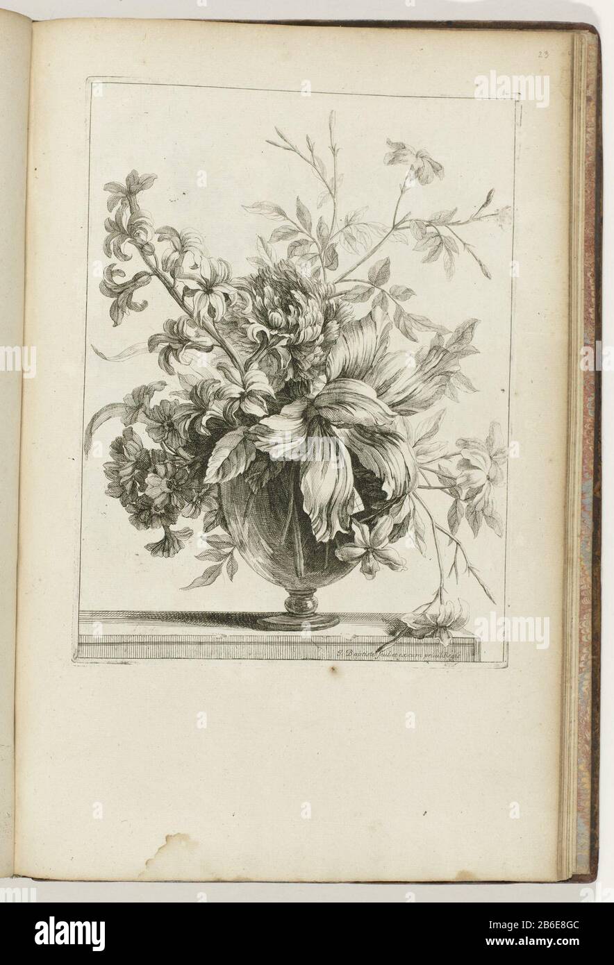 Bouquet in vaso di vetro vasi Les diafanes (titolo della serie) Bouquet in vaso di vetro. Stampa parte di un album. Produttore : printmaker Jean Baptiste Monnoyer (proprietà in elenco) Designed by Jean Baptiste Monnoyeruitgever Jean Baptiste Monnoyer (proprietà in elenco) fornitore di privilegio: Louis XIV (Re di Francia) (elencato sull'oggetto) Fabbricazione Del Luogo: Parigi Data: CA. 1680 - ca. 1695 caratteristiche Fisiche: Materiale di incisione: Carta Tecnica: Dimensioni di incisione: Bordo della lastra: H 283 mm × W 212 mm Oggetto: Fiori in vaso Foto Stock