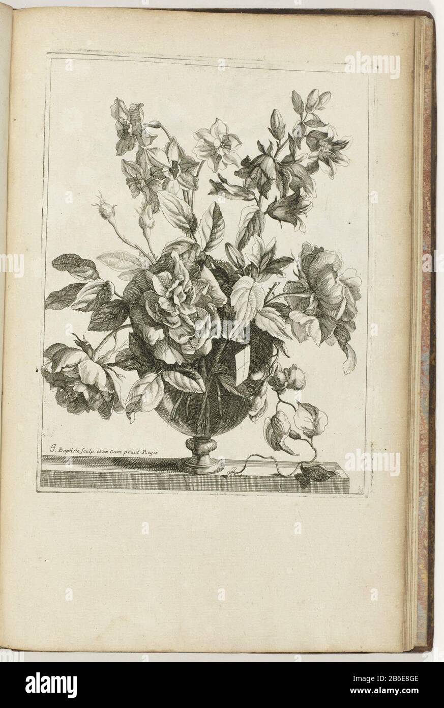 Bouquet in vaso di vetro vasi Les diafanes (titolo della serie) Bouquet in vaso di vetro. Stampa parte di un album. Produttore : printmaker Jean Baptiste Monnoyer (proprietà in elenco) Designed by Jean Baptiste Monnoyeruitgever Jean Baptiste Monnoyer (proprietà in elenco) fornitore di privilegio: Louis XIV (Re di Francia) (elencato sull'oggetto) Fabbricazione Del Luogo: Parigi Data: CA. 1680 - ca. 1695 caratteristiche Fisiche: Materiale di incisione: Carta Tecnica: Dimensioni di incisione: Bordo della lastra: H 282 mm × W 217 mm Oggetto: Fiori in vaso Foto Stock