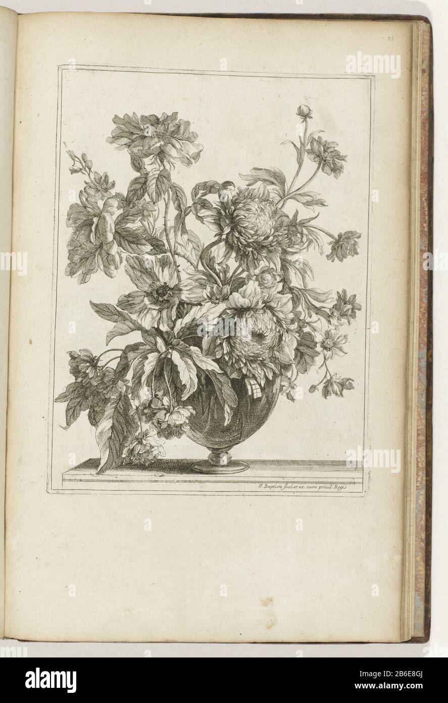 Bouquet in vaso di vetro vasi Les diafanes (titolo della serie) Bouquet in vaso di vetro. Stampa parte di un album. Produttore : printmaker Jean Baptiste Monnoyer (proprietà in elenco) Designed by Jean Baptiste Monnoyeruitgever Jean Baptiste Monnoyer (proprietà in elenco) fornitore di privilegio: Louis XIV (Re di Francia) (elencato sull'oggetto) Fabbricazione Del Luogo: Parigi Data: CA. 1680 - ca. 1695 caratteristiche Fisiche: Materiale di incisione: Carta Tecnica: Dimensioni di incisione: Bordo della lastra: H 284 mm × W 213 mm Oggetto: Fiori in vaso Foto Stock