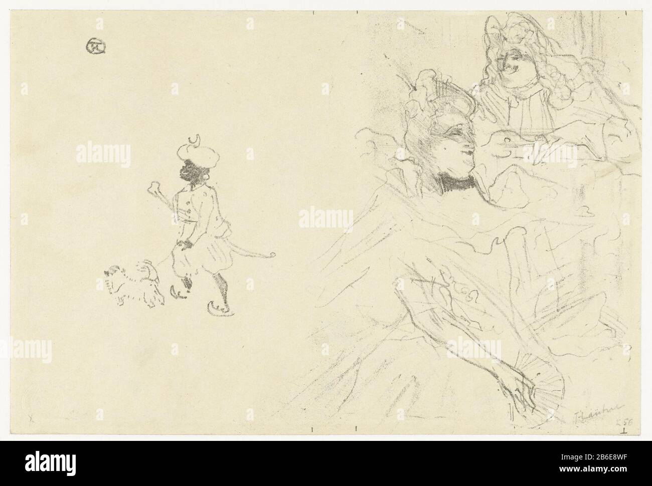 Copertina libro con donna e uomo e ragazzo nero con cane Couverture pour l'Exemple de Ninon de l'Enclos amoudreuse copertina libro per romanzo l'Exemple de Ninon de l'Enclos amoudreuse con sul fronte una donna con un ventilatore e un uomo. Sul retro un ragazzo nero con un cane su un guinzaglio di guinzaglio. Produttore : stampatore Henri de Toulouse-Lautrec (personalmente firmato) Editore: Insel Verlag Editore: Henri Star Place fabbricante: Leipzig datazione: 1898 caratteristiche Fisiche: Litografia materiale: Tecnica cartacea: Litografia (tecnica ) dimensioni: Foglio: H 189 mm × W 248 mmToelichtingOntwerp copertina del libro usato per: Jean de Foto Stock