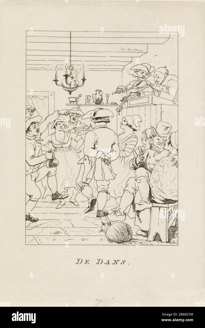 De Boer Dance Dance (oggetto del titolo) il Waereld nel XIX Secolo (titolo  della serie) Ballando uomini e donne (agricoltori) in una taverna. Settimo  quadro da una serie di otto obiettivi contrasta