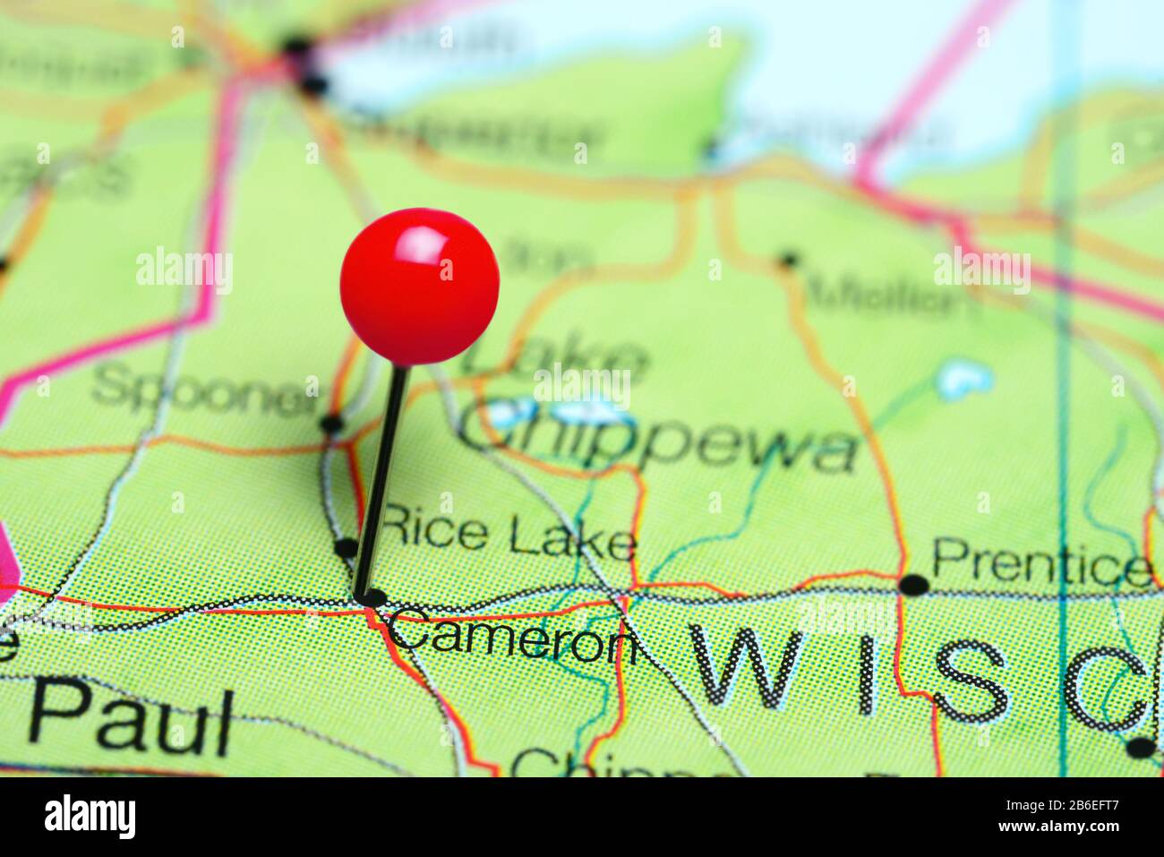 Cameron è stato bloccato su una mappa del Wisconsin, USA Foto Stock