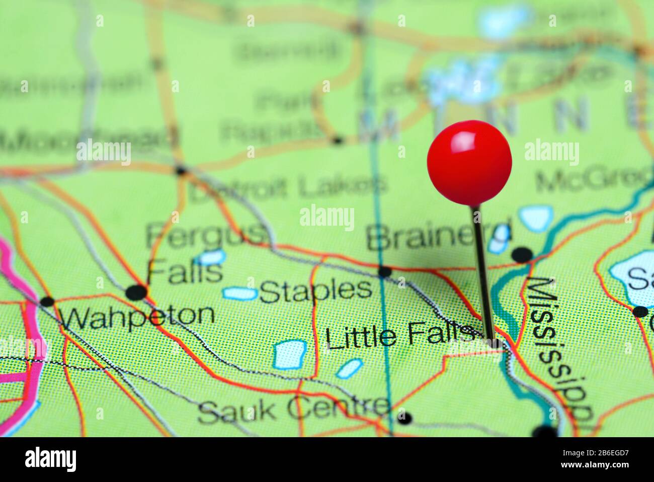 Little Falls è stato bloccato su una mappa del Minnesota, USA Foto Stock