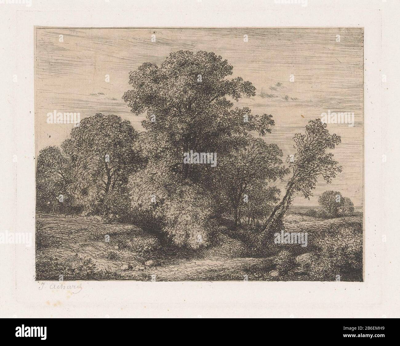 Partito su un albero semplice Party su un oggetto semplice tipo: Immagine numero articolo: RP-P-OB-41.343Catalogusreferentie: Collezione Rijksmuseum 2 (3) Iscrizioni / marchi: Iscrizione vero, manoscritto: '2 état avec des nuages ​​[?] dans le ciel'ignatuur, recto, manoscritto: 'J. Marchio del collezionista Achard , vero, stampato: Lugt 2228 Produttore : stampatore Jean Alexis Achard (personalmente firmato) Luogo di fabbricazione: Francia Data: 1817 - 1884 caratteristiche Fisiche: Incisione su chine collé Materiale: Chine collé di carta Tecnica: Incisione dimensioni: Foglio: H 111 mm × W 143 mmplaatand: H 135 mm × L 160 mm Subjec Foto Stock