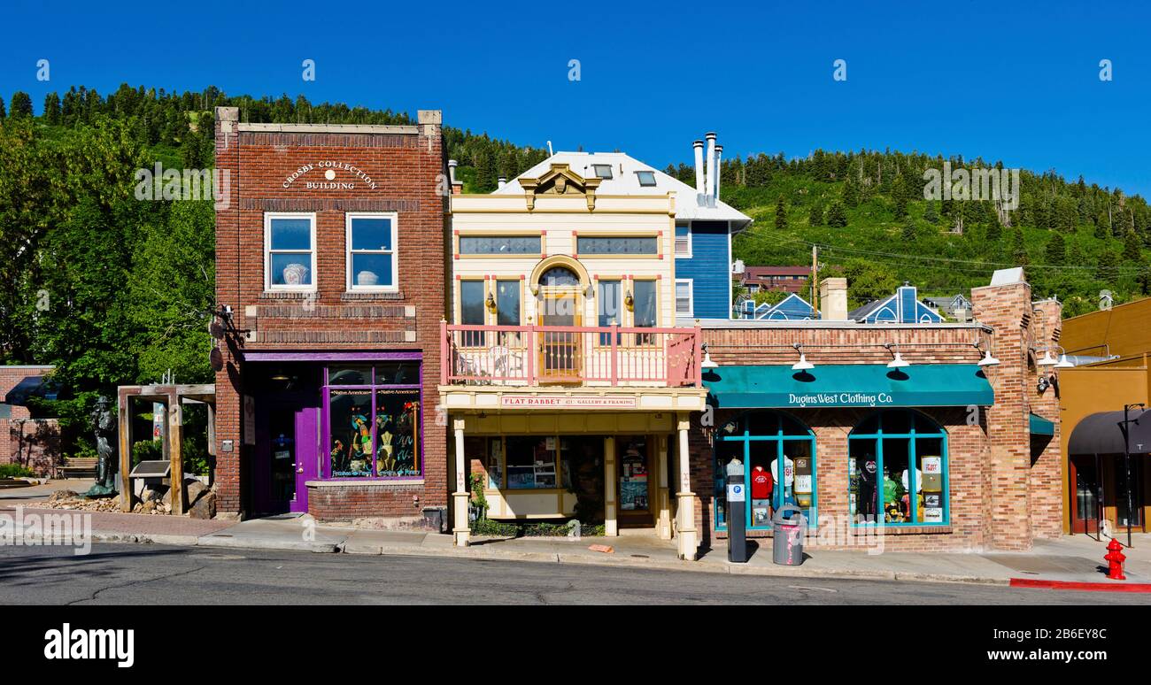 Edifici lungo una strada, Main Street, Park City, Utah, Stati Uniti Foto Stock