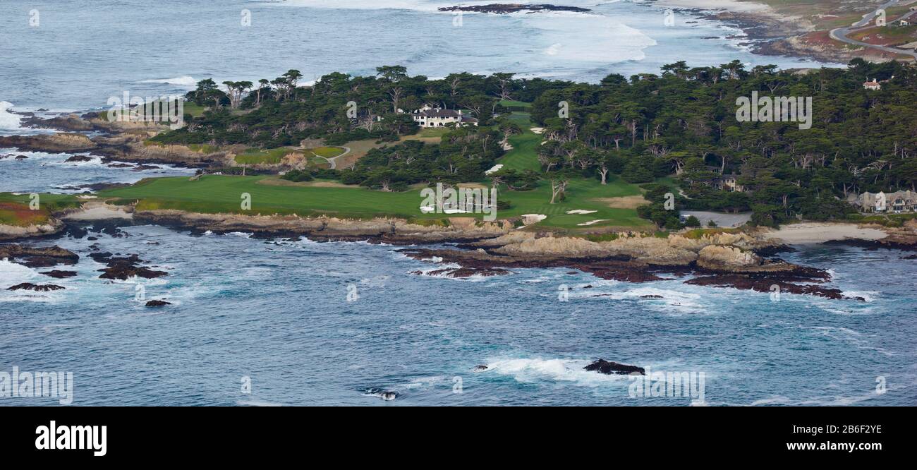 Campo da golf su un'isola, Pebble Beach Golf Links, Pebble Beach, Monterey County, California, Stati Uniti Foto Stock