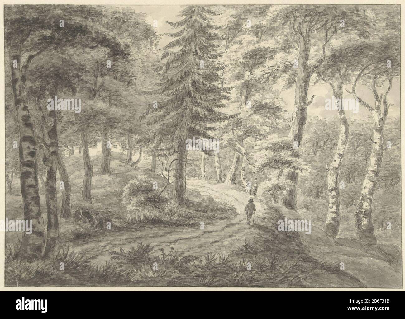 Vista foresta oggetto Bosgezicht tipo : disegno numero Oggetto: RP-T 1918-48 Produttore : artista: Engelbert Michael Engelbert Datato: 1783 - 1843 caratteristiche Fisiche: Pennello in grigio, gesso nero materiale: Carta Gesso Tecnica: Dimensioni spazzola: H 363 mm × W 510 mm Oggetto: Foresta, approvvigionamento del legno e Foto Stock