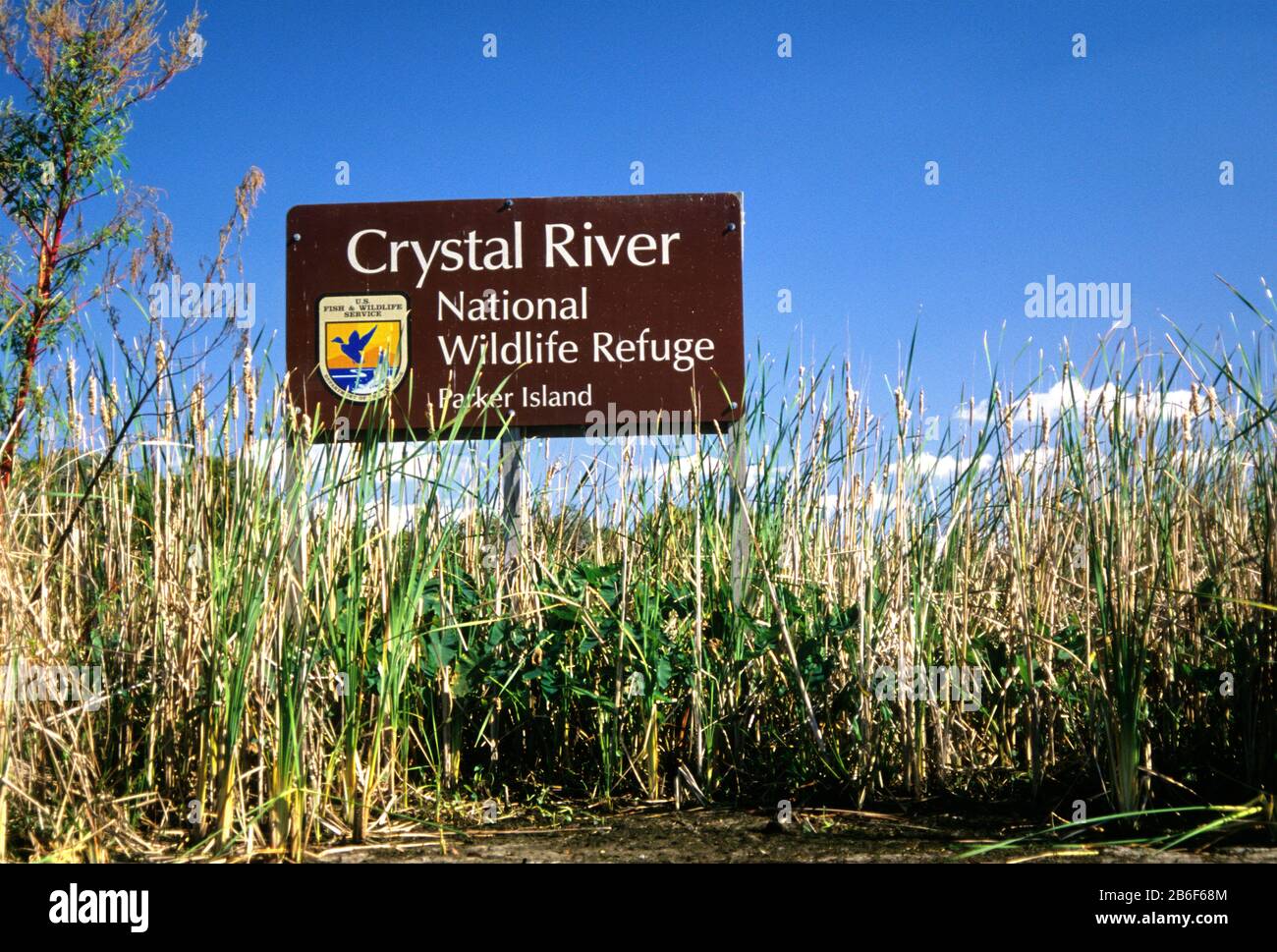 Parker Island Sign, Crystal River National Wildlife Refuge, Florida Foto Stock