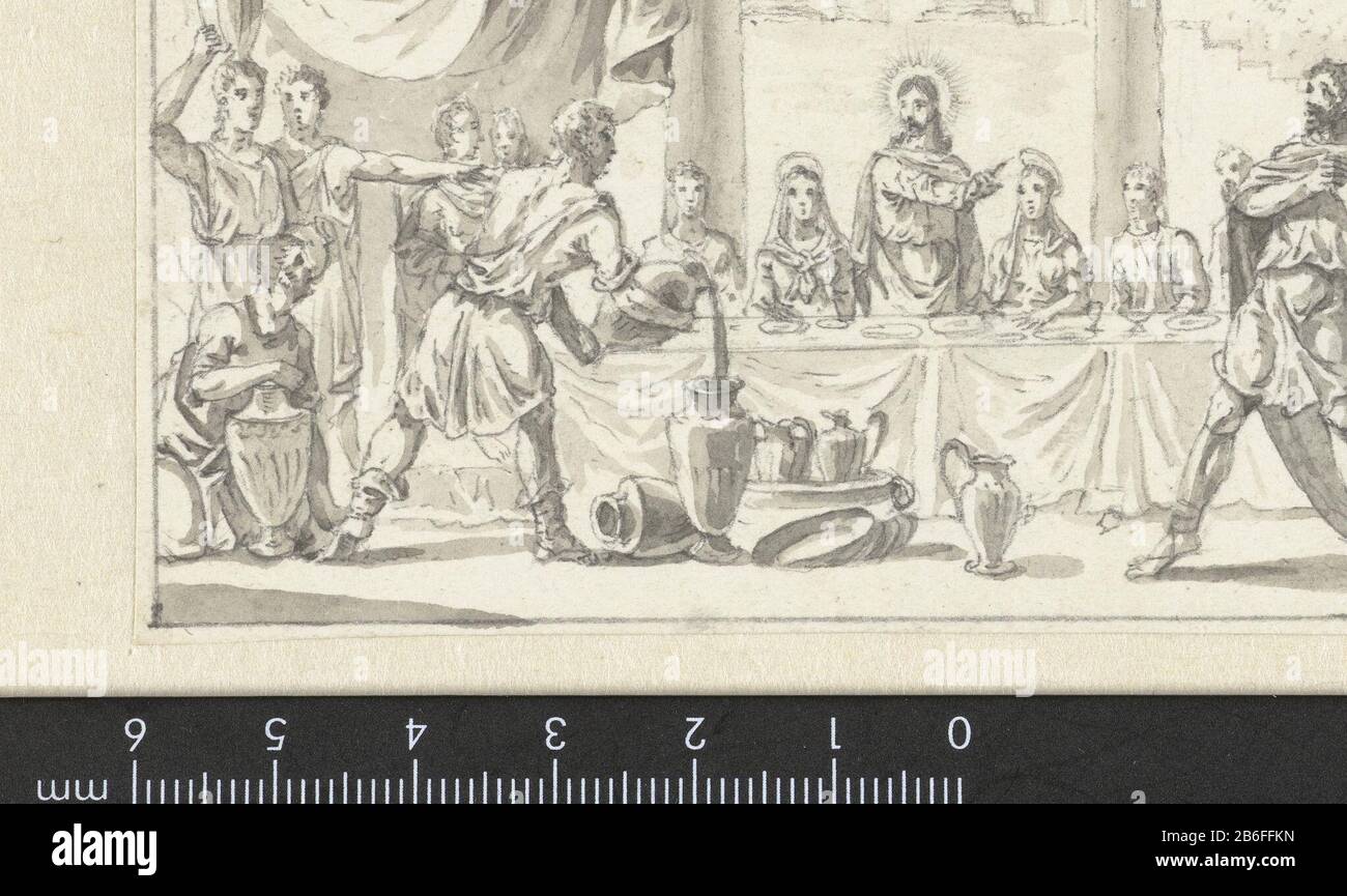 Matrimonio a Cana matrimonio a Kana Oggetto tipo : disegno Numero Oggetto: RP-T 1921-181 Produttore : artista: Simon Fokke Data: 1722 - 1784 caratteristiche Fisiche: Matita, penna e pennello in grigio materiale: Carta inchiostro matita Tecnica: Penna / pennello dimensioni: H 66 mm × W 111 mm Oggetto: La festa del matrimonio a Cana (Giovanni 2: 1-11) Foto Stock