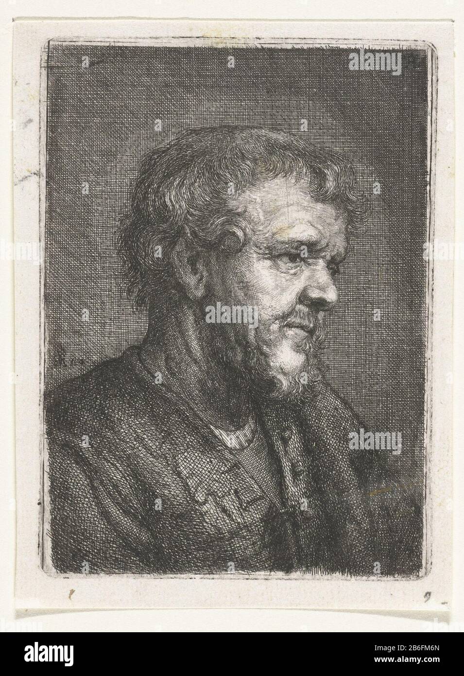 Busto di un uomo vecchio con Beard Busto di un uomo barbuto, forse un ritratto di Jan Rothe. Produttore : stampatore: Samuel van Hoogstraten ( possibile) stampatore: Rembrandt van Rijn (via) alla pittura di Rembrandt van Rijn Data: 1640 - 1649 caratteristiche Fisiche: Materiale di incisione: Tecnica della carta: Dimensioni di incisione: Bordo della piastra: H 122 mm × b 89 mmToelichtingEr è un secondo stato con l'etichetta sopra il capo uomo Jan Rothe e superiore sinistra SV H. Questo è interamente lavorato in nekelijn sotto la barba, angolo destro, sinistra benedenhoek.OnderwerpWie: Jan Roth Foto Stock