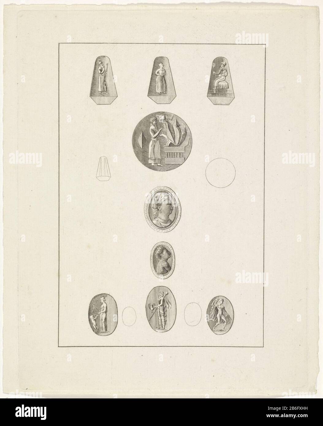 Diversi cammei o francobolli con rappresentazioni di persone erop. Produttore : stampatore: Anonymous dating: 1750 - 1900 caratteristiche Fisiche: Materiale di incisione: Tecnica della carta: Dimensioni di incisione: Bordo della piastra: H 298 mm × W 227 mm Oggetto: Gemma, sigillo della pietra, dovere del timbro Foto Stock