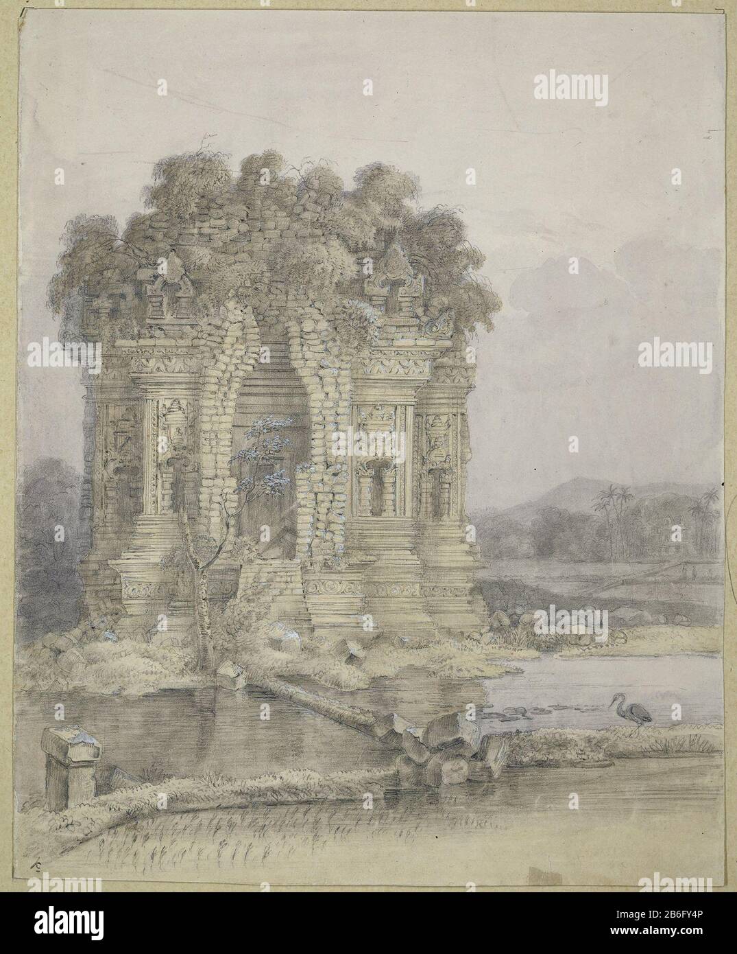 Kalasan, Yogyakarta bij, Midden-Java Candi Kalasan, Yogyakarta, Giava Centrale Tipo: Disegno topografico numero articolo: RP-T-1999-197 Iscrizioni / marchi: Annotazione, in basso a sinistra e in basso a sinistra verso: 'K; Djandie Kalie bening / per Kalasan. Djocjakarta (candi Kali Bening è un altro nome per Candi Kalasan) Manufacture Creator: Artist Adrianus Johannes Bik (attribuito a) Disegnatore: Jannes Theodorus Bik (possibile) Luogo di fabbricazione: Giava centrale Data: 1817 Caratteristiche Fisiche: Matita, penna e pennello in inchiostro e acquerello, con gehoogd bianco Materiale: Carta inchiostro acquerello Tech Foto Stock