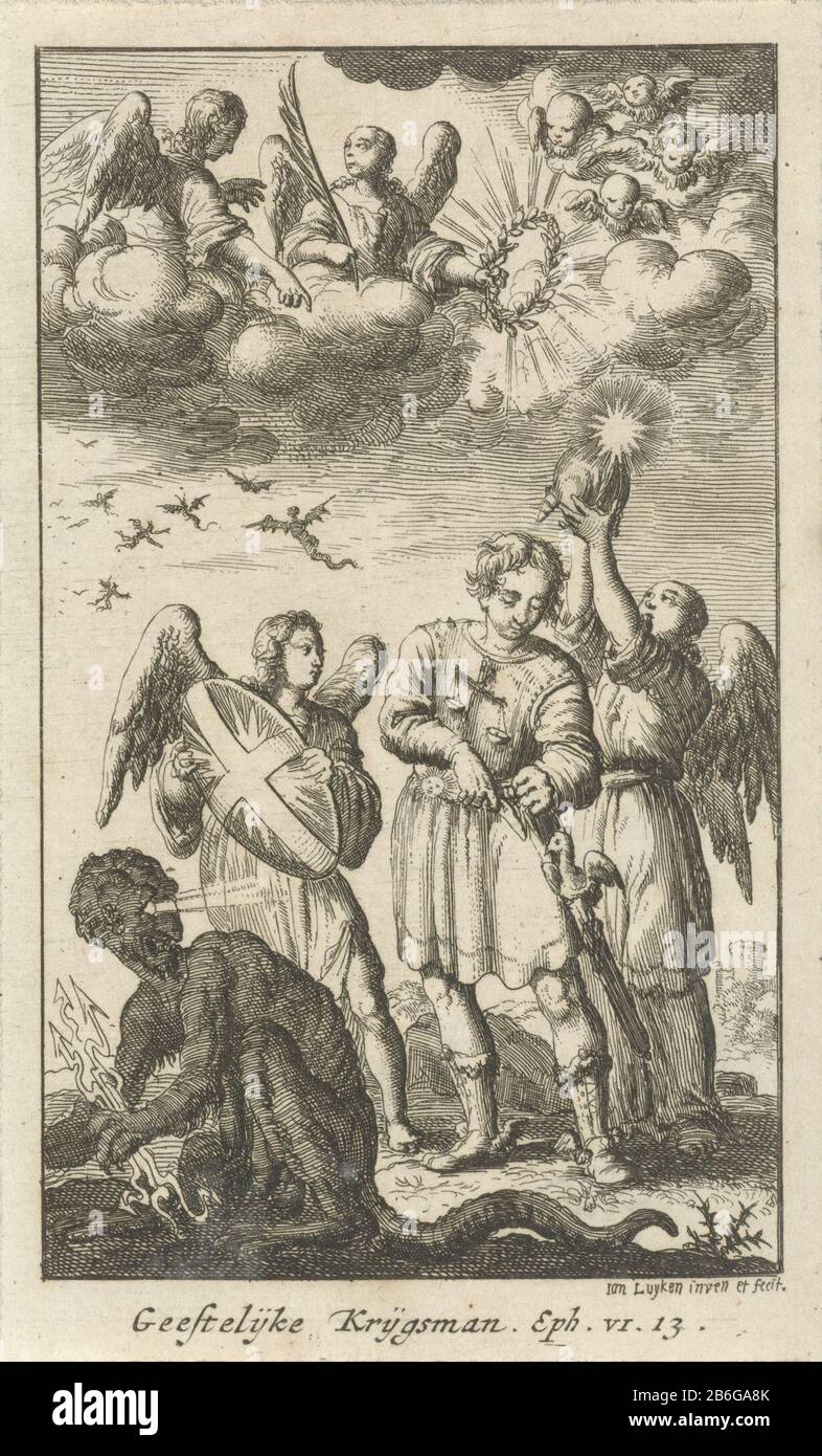Christian Knight Spiritual Warrior Twenty Four Scenes from the New Testament (series title) Property Type: Picture Book Illustration Item number: RP-P-1896-A-19368-178Catalogusreferentie: Van Eeghen 175 Iscrizioni / marchi: Collector's mark, vero, timbrato: Lugt 2228 fabbricante : printmaker Jan Luyken (listed building) nel suo design: Jan Luyken (listed property) Luogo produzione: Amsterdam Data: 1727 - 1729 caratteristiche Fisiche: Acquaforte materiale: Carta Tecnica: Acquaforte dimensioni: Foglio: H 124 mm × W 75 mmToelichtingPrent incluso in : il nuovo Testamento polveroso Boecken tutto del nuovo Verbon Foto Stock