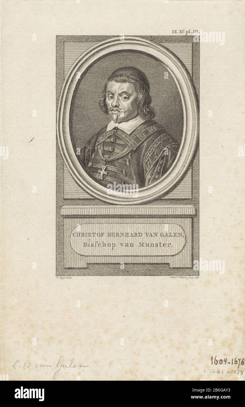 Christoph Bernhard von Galen, Vescovo di Münster Tipo Di Oggetto: Illustrazione del libro dell'immagine numero dell'articolo: RP-P-OB-62.629Catalogusreferentie: Collezione Rijksmuseum 2 (3) Nota: Tre stati nella collezione del Rijksmuseum etichettatura / marchio: Marchio del collezionista , vero, stampato: Lugt 2228 Produttore : stampatore: Reinier Vinkeles (i) (edificio) Jacobus Compra (edificio elencato) editore John AllartPlats fabbricazione: Amsterdam Data: 1788 caratteristiche Fisiche: Acquaforte materiale: Carta Tecnica: Acquaforte dimensioni: Foglia : h 233 mm × W 150 mmToelichtPrent usato come illustrazione in Th Foto Stock