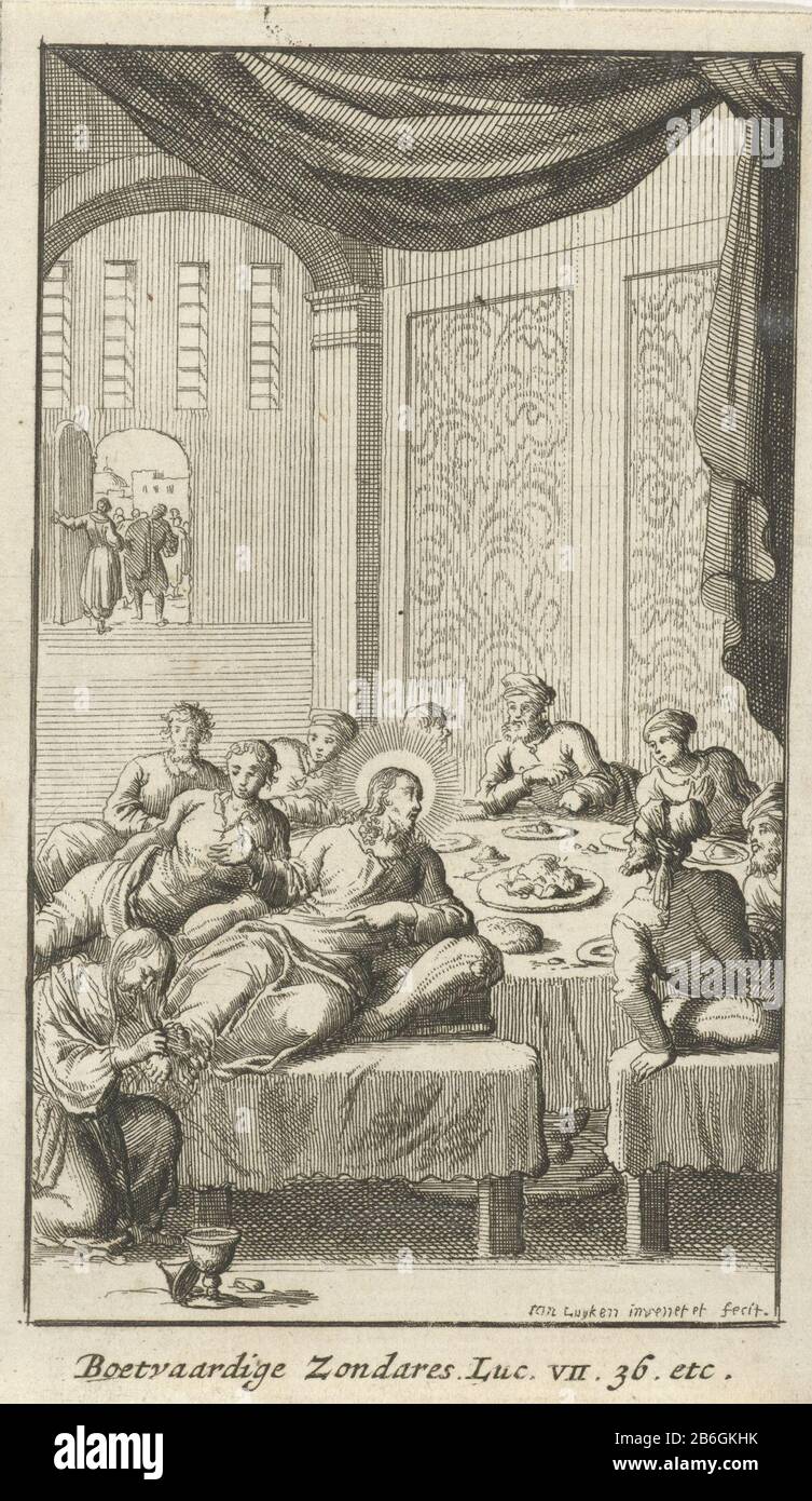 Cristo unto da zondaresBoetvaardige ZondaresVierentwintig scene del nuovo Testamento (titolo della serie) Tipo Di Proprietà: Picture book illustrazione numero articolo: RP-P-1896-A-19368-154Catalogusreferentie: Van Eeghen 163 Iscrizioni / marchi: Collector's mark, vero, timbrato : Lugt 2228 fabbricante : printmaker Jan Luyken (edificio elencato) struttura: Jan Luyken (Jan Luyken) Amsterdam Data: 1681 caratteristiche Fisiche: Acquaforte materiale: Carta Tecnica: Acquaforte dimensioni: Foglio: H 123 mm × W 74 mmToelichtingTwintig stampe di questa serie (Dove: Discusso sotto l'immagine Foto Stock
