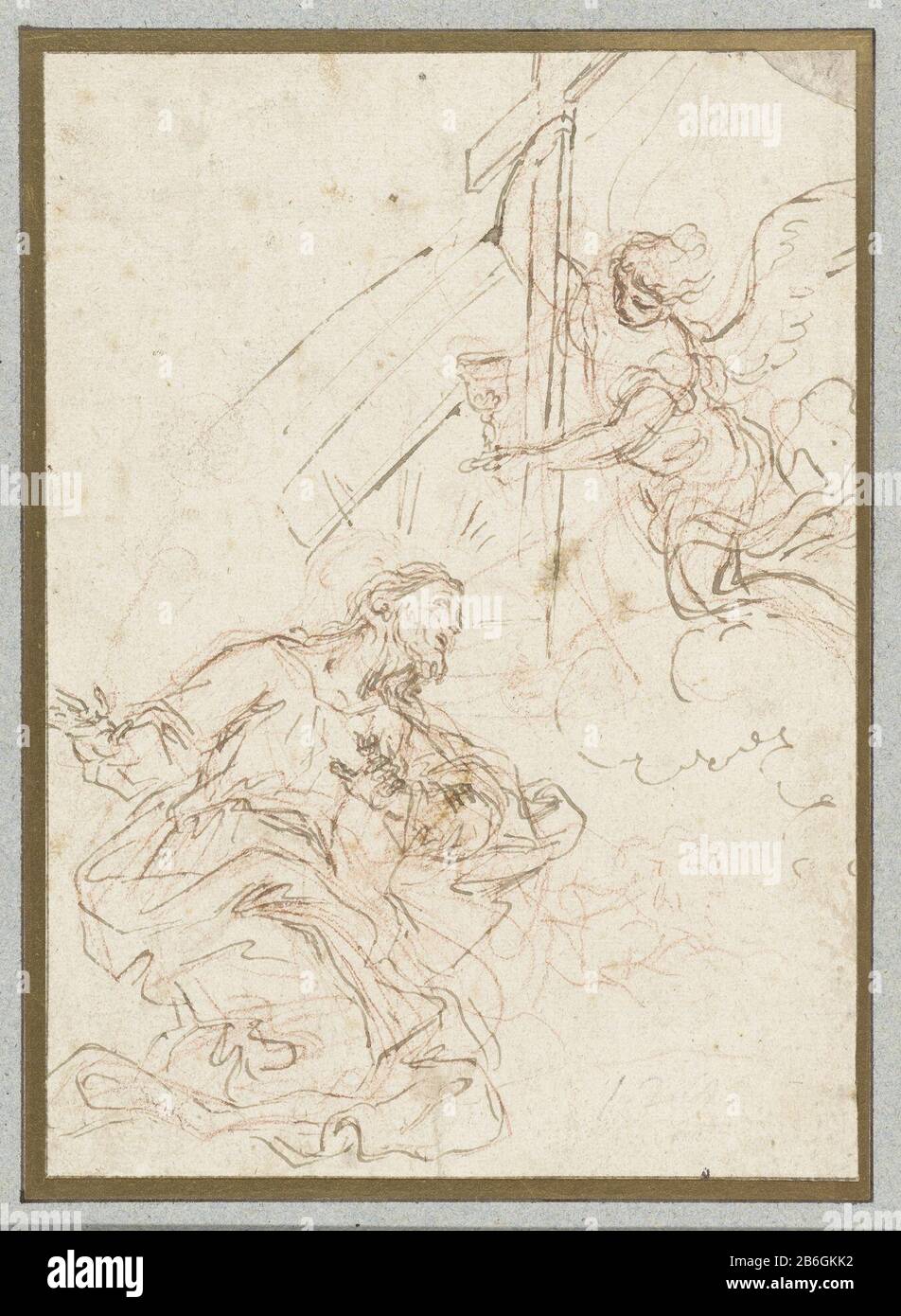 Cristo nel Giardino del Getsemani Cristo nel Giardino del Getsemani Tipo Di Oggetto : disegno numero Oggetto: RP-T 1961-9 Produttore : artista: Benedetto Luti datazione: 1676 - 1724 caratteristiche Fisiche: Firma in gesso rosso, penna e marrone materiale: Carta inchiostro gesso Tecnica: Penna dimensioni : H 246 mm × W 177 mm Soggetto: Getsemani, Monte degli Ulivi, 'Oelberg' (Matteo 26: 36-56; Marco 14: 32-52; Luca 22: 39-53; Giovanni 18: 1-12) Foto Stock