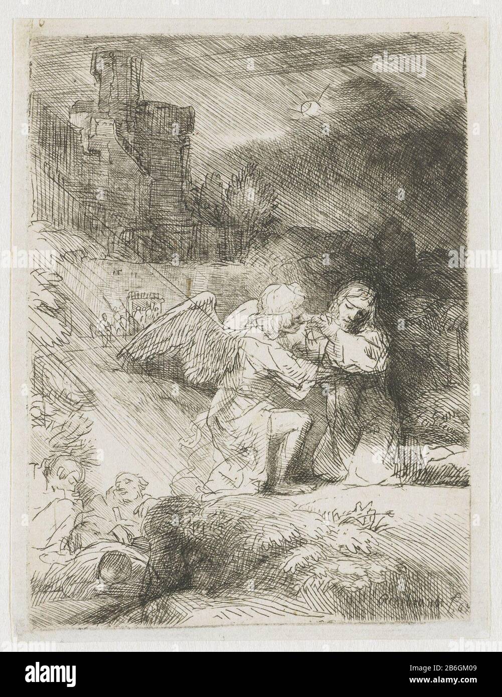 Cristo nel Giardino di Getsemani Cristo nel Giardino di Getsemani Oggetto tipo : immagine numero articolo: RP-P-OB-318Catalogusreferentie: New Hollstein Dutch 269-2 (3) Bartsch 75-1 (1) 75-1 Hollstein Dutch (1) Iscrizioni / marchi: Firma e data in basso a destra: Rembrandt f 165-' collector mark , vero in basso a sinistra, stampato: Lugt 240 Produttore : printmaker Rembrandt van Rijn (edificio elencato) nel suo progetto: Rembrandt van Rijn data: 1655 - 1659 caratteristiche Fisiche: Incisione e secco materiale: Carta Tecnica: Incisione / dry-point dimensioni: 111 mm × h b 83 mm Oggetto: Getsemane, Monte di Foto Stock