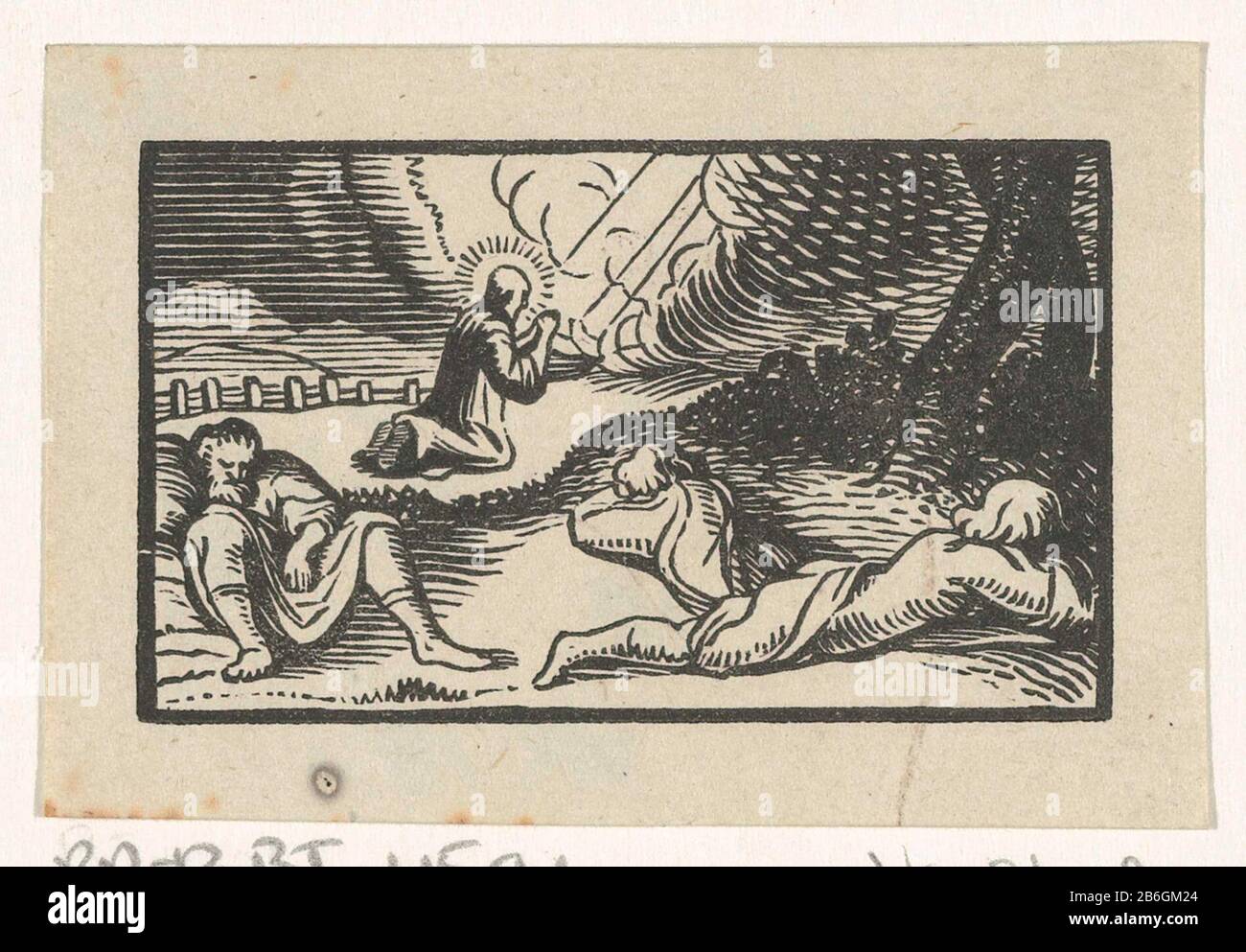 Cristo in GetsemanVoorstellingen uit het Nieuwe Testament (seriettel) Oggetto tipo : Prent Serenummer: 12/18Objectnummer: RP-P-BI-4591Catalogusreferentie: Hollstein Dutch 18Vis Blokhuyzen 18 Iscrizioni / Merken: Collector mark , vero linkder, gestempenteld fabbricante: Lugprenteld 240: Lugprenteld : Dirck de BrayPlats manufacture: Nederland Dating: 1635 - 1694 Physical kenmerken: Houtsnede Material: Papier Techniek: Houtsnede dimensioni: Blad: H 43 mm × b 65 mm Oggetto: La preghiera di Cristo nel Giardino di G. Foto Stock