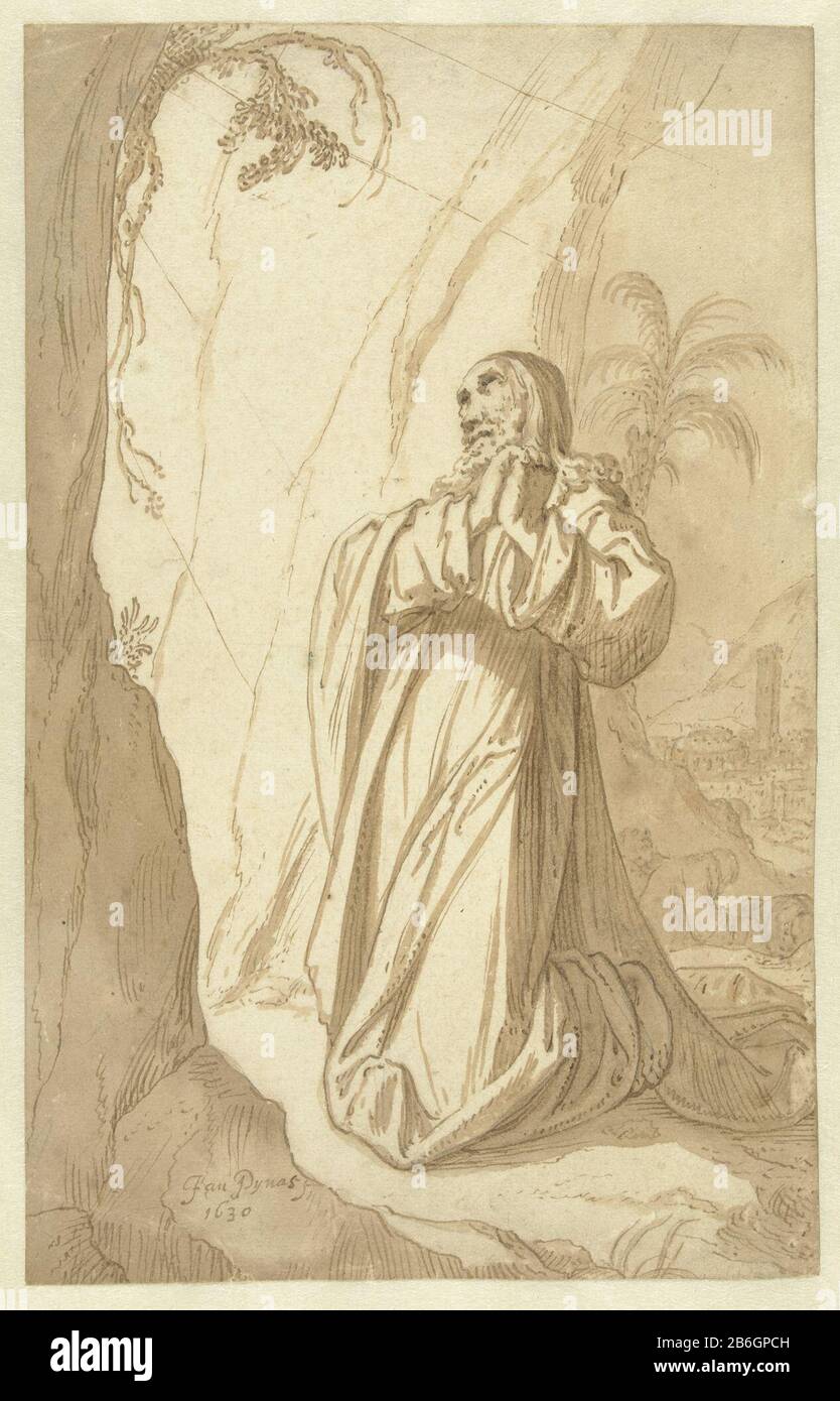 Cristo sul Monte degli Ulivi Cristo nel Getsemani, inginocchiato con le mani ripiegate lasciate oppijkend. Produttore : Artista: Jan Symonsz. Pynas dating: 1630 caratteristiche Fisiche: Inchiostro a penna e marrone, pennello in inchiostro marrone, sopra uno schizzo in gesso nero materiale: Carta inchiostro matita Tecnica: Dimensioni penna / pennello: H 292 mm × W 185 mm Soggetto: La preghiera di Cristo nel Giardino del Getsemani durante la notte Foto Stock