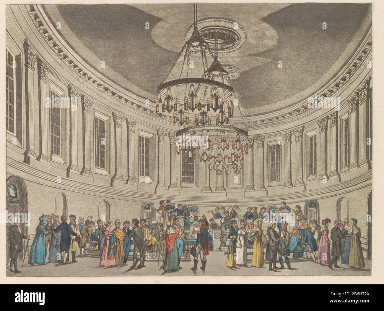 Gezicht in de Concertzaal van Felix Meritis Amsterdam, ca. 1810-1813. Onderdeel van een trecatwerk uit ca. 1824-1825 Met 74 (ongenummerde) platen van de belangrijkste topografische gezichten en verschillende zeden en gewoonten in het Verenigd Koninkrijk der Nederlanden. Produttore : Pentmaker: Anoniemuitgever: Evert Maaskamp (vermeld op object)Plaats manufacturing: Amsterdam Dating: 1810 - 1813 en/of 1824 - 1825 Physical kenmerken: ETS, aquatint en gravure, met de hand gekleurd Material: Papier Techniek: Etsen / aquatint / graveren (drukureden) Dimensions: Foto Stock