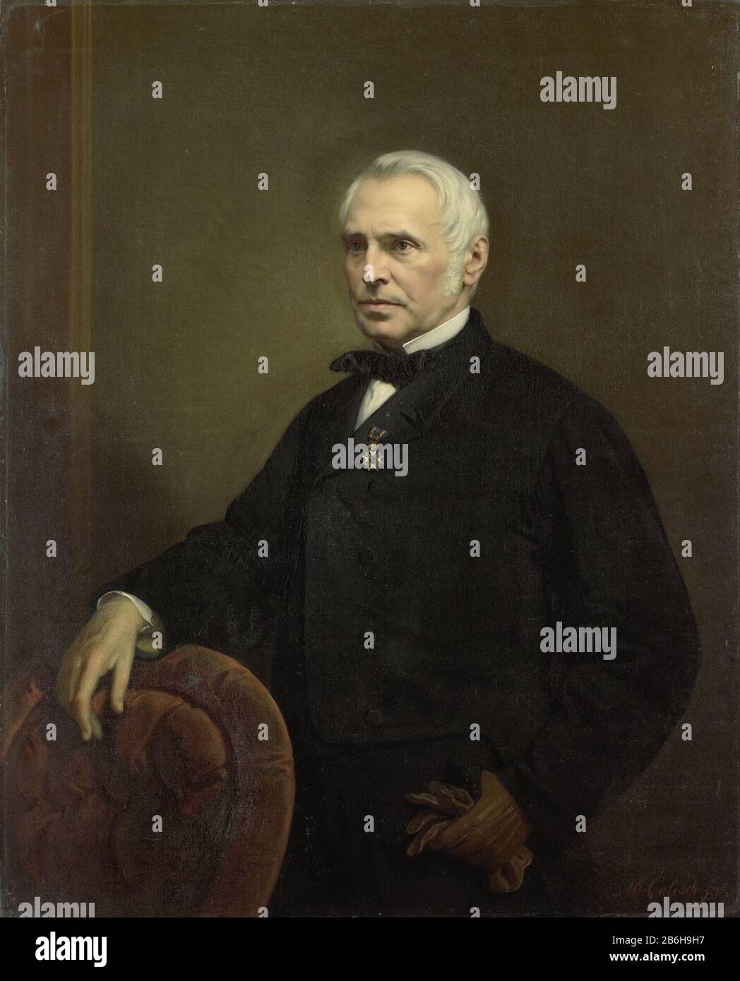 Cornelis Outshoorn (1810-75) ingegnere e architetto, SK-A-1515 Ritratto di Cornelis Outshoorn, ingegnere e architetto. Dieci metà lunghezza, in piedi con una mano sul retro di una sedia, guanti d'altra parte. Produttore : pittore: Moritz Calisch datazione: 1850 - 1870 caratteristiche Fisiche: Olio su tela materiale: Olio di tela dimensioni: H 120 cm. B × 99 cm. Foto Stock