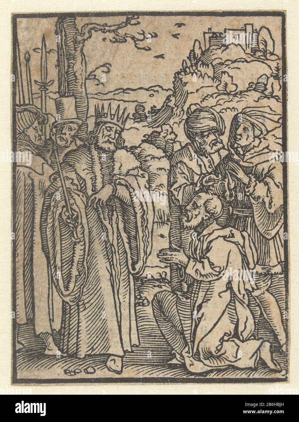 Illustrazioni del Vorsterman Bijbel. Produttore : printmaker Jan Swart van Groningen Editore: William Vorsterman Luogo fabbricazione: Paesi Bassi Data: 1528 caratteristiche Fisiche: Legno materiale: Carta Tecnica: Legno dimensioni: Foglio: H 110 mm × W 82 mmToelichtingEén di 72 illustrazioni dalla Bibbia di Vorsterman, pubblicato da William Vorsterman Anversa, 27 ottobre 1528. Oggetto: Cyrus, re di Persia, pone fine Alla Cattività babilonese (Esdra 1) Foto Stock