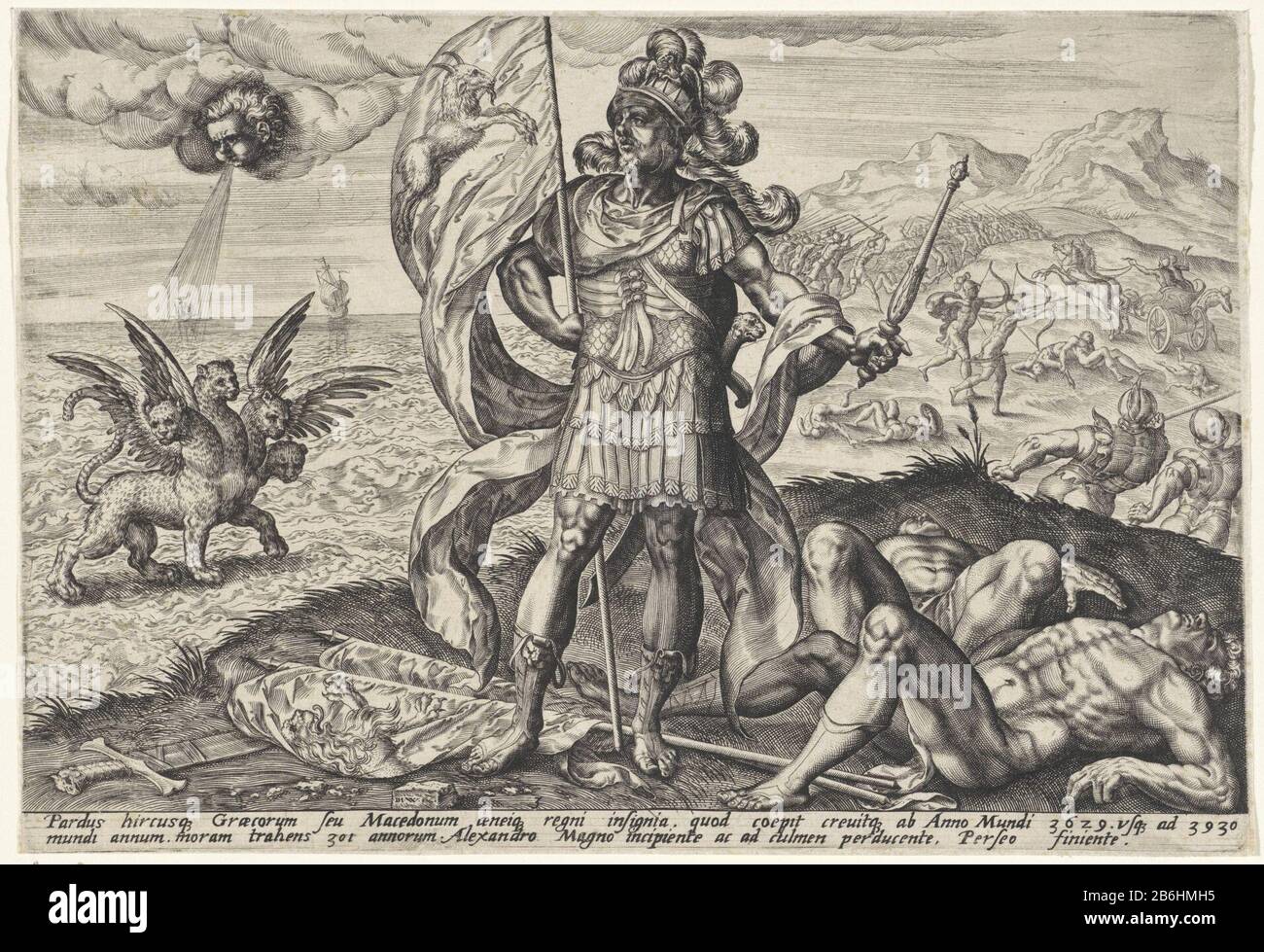 La Repubblica ellenica, i quattro regni (titolo della serie) un soldato greco trionfa sul campo di battaglia. Ai suoi piedi sono uomini picchiati. Ha un banner con una capra e un testimone in mano. Sullo sfondo di sinistra un leopardo con quattro teste e ali d'aquila, uno dei quattro animali nella visione di Daniele. Eserciti di guerra di sfondo di destra. Nel margine una didascalia a due righe in Latijn. Produttore : stampatore John Who: Rix (edificio elencato), progettato da Gerard van Groeningen Fabbricazione Del Luogo: Anversa Data: 1559 - Caratteristiche 1574 Fisico: Materiale dell'automobile: Tecnica della carta: Engra (processo di stampa) Dimens Foto Stock La Repubblica ellenica, i quattro regni (titolo della serie) un soldato greco trionfa sul campo di battaglia. Ai suoi piedi sono uomini picchiati. Ha un banner con una capra e un testimone in mano. Sullo sfondo di sinistra un leopardo con quattro teste e ali d'aquila, uno dei quattro animali nella visione di Daniele. Eserciti di guerra di sfondo di destra. Nel margine una didascalia a due righe in Latijn. Produttore : stampatore John Who: Rix (edificio elencato), progettato da Gerard van Groeningen Fabbricazione Del Luogo: Anversa Data: 1559 - Caratteristiche 1574 Fisico: Materiale dell'automobile: Tecnica della carta: Engra (processo di stampa) Dimens Foto Stock