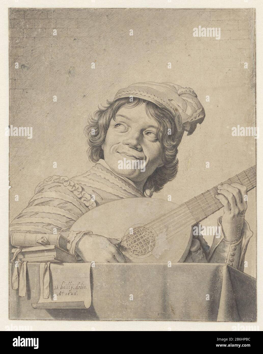 The Lute Player The Lute Player Object Type: Drawing Object number: RP-T-1886-A-562 Manufacturer : artist: David Bailly (listed property) to painting: Frans Hals Date: 1626 Physical features: Pen in brown ink, brush and grey material: Paper ink Technology: Pen / Brush dimensions: H 217 mm × W 172 mm Foto Stock