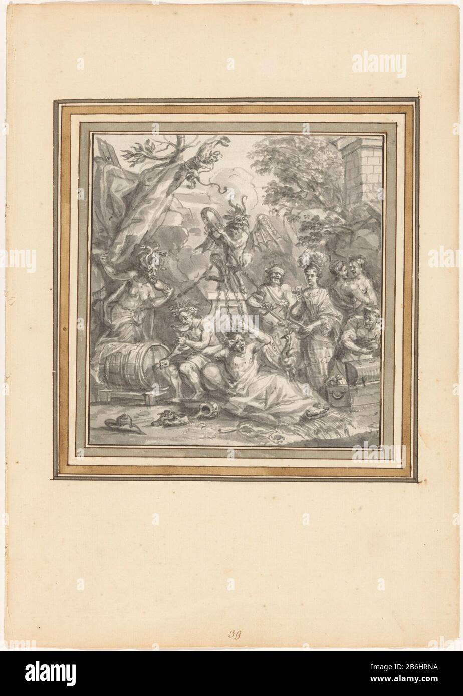 I sette Peccati Mortali, incatenati al diavolo i sette Peccati Mortali, incatenati al diavolo Oggetto tipo: Disegno numero Oggetto: RP-T 1995-22 Produttore : artista: Anonimo luogo produzione: Sud Paesi Bassi Data: Circa 1700 caratteristiche Fisiche: Pennello e grigio materiale: Carta Tecnica: Pennello dimensione: Foglia : H 176 mm × L 165 mm Foto Stock