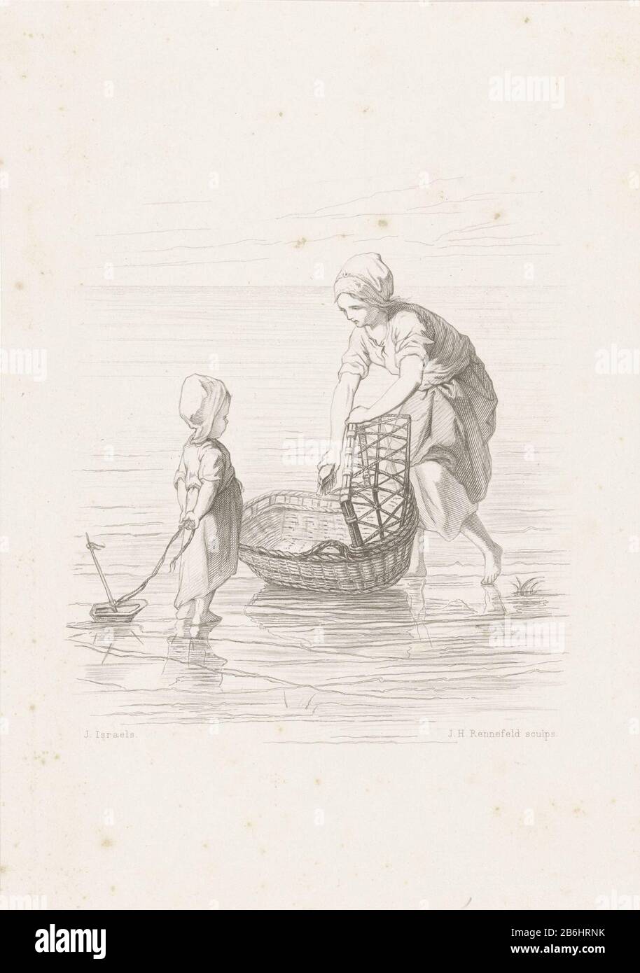 Culla Bambini del mare (titolo della serie) una giovane donna e una bambina  che si erge sul litorale. La donna fa una culla pulita. Il bambino ha una  corda con barca attaccata.