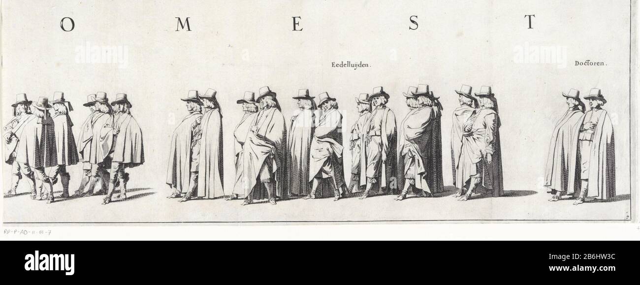 La processione funeraria di Frederik Hendrik (foglio n. 7), 1647 la processione funeraria del governatore Frederick Henry, 's-Gravenhage nel 1647 (titolo della serie) il funerale dello statutario Frederick Henry all'Aia il 10 maggio 1647. Piatto n. 7 con una parte della processione, sopra il popolo è la loro funzione. Parte di una serie di 30 fogli e 20 fogli di testo, destinati a adorare. Produttore aderito a vicenda: Print maker: Pieter Nolpenaar disegno di: Pieter Jansz. Post Editore: Pieter Jansz. Post Editore: Nicolaes Ravesteyn Concedente di privilegio: Stati di Olanda e Friesland occidentale Luogo manuf Foto Stock