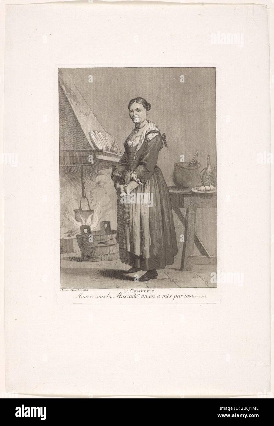 La cucina la Cuisiniere (oggetto titolo) Divers Portraits (titolo serie) cucina Maid in piedi in cucina per un luogo dove un hangt fuoco caldaia. Produttore : stampatore Giovanni David (edificio elencato) nel suo disegno: Giovanni David (proprietà elencata) Luogo di fabbricazione: Venezia Data: 1775 caratteristiche Fisiche: Acquaforte e acquatinta materiale: Carta Tecnica: Acquaforte / acquatinta dimensioni: H 238 mm × W 165 mm Oggetto: Cameriera, cucina servo cucina-interno Foto Stock
