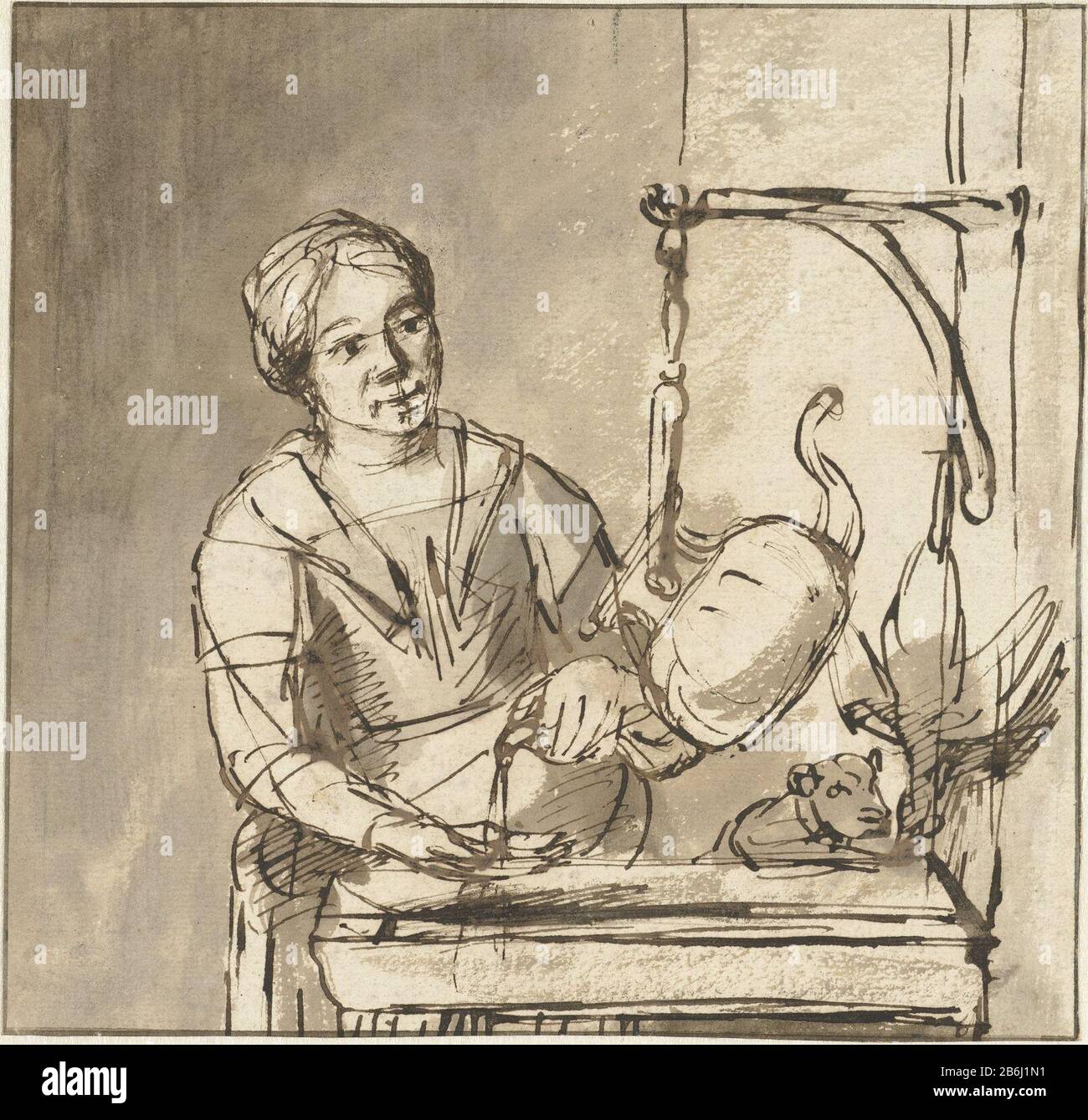 Il cuoco Il tipo di oggetto cuoco: Disegno numero Oggetto: RP-T-1890-A-2374 (R) fabbricazione Vervaardiger: Disegnatore: Nicolaes Maes Data: 1644 - 1693 caratteristiche Fisiche: Penna o pennello in materiale marrone: Carta tecnica inchiostro: Dimensioni penna / pennello : h 180 mm × W 186 mm Oggetto: Cameriera da cucina, cameriera da cucina - AA - figura umana femminile Foto Stock