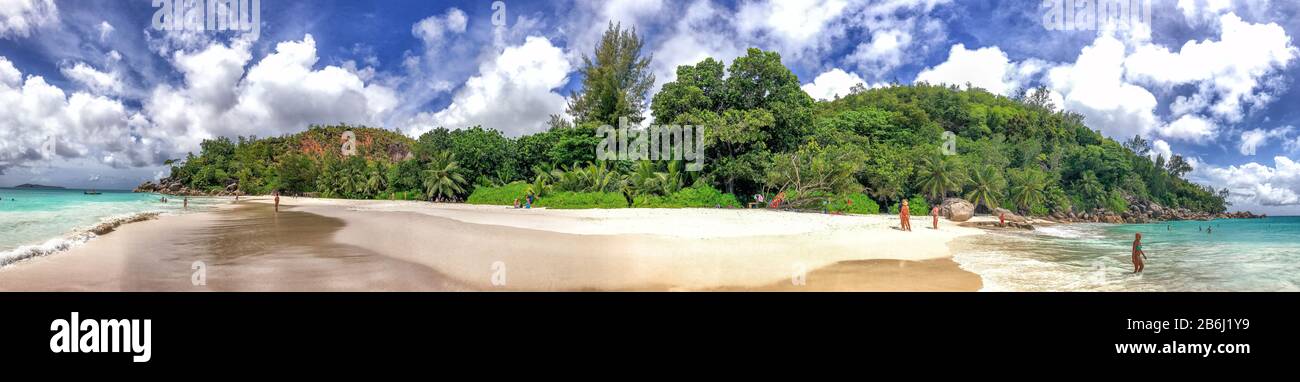 Vista panoramica di Anse Georgette, Praslin - Seychelles. Foto Stock