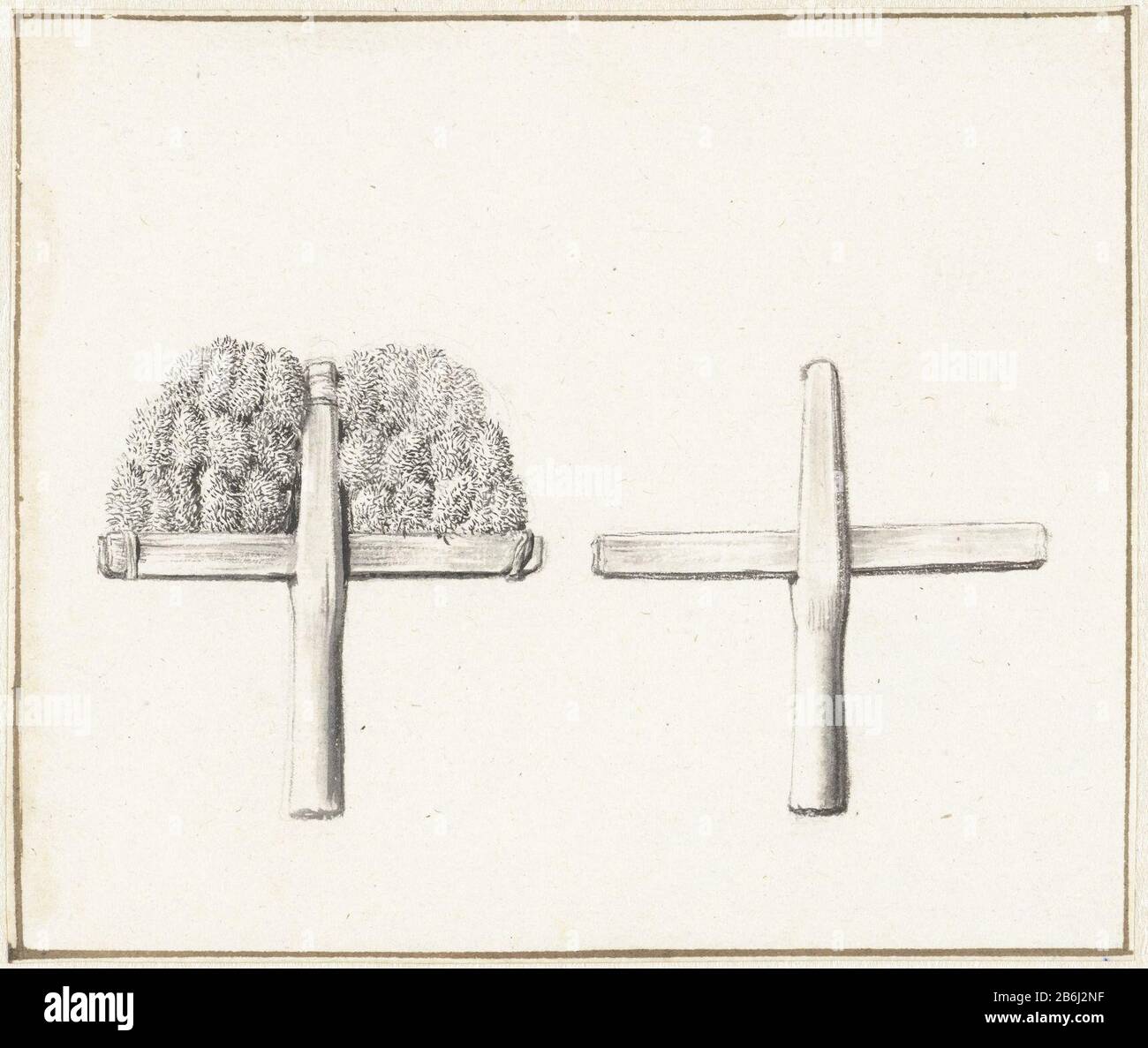 Il tessuto che produce un pettine di lana, con e senza carda la produzione tessile: Un pettine di lana, con e senza caarde Oggetto tipo : disegno Numero Oggetto: RP-T-1886-A-614 Produttore : artista: Willem van Mieris Datato: 1672 - 1747 caratteristiche Fisiche: Penna e spazzola in grigio, gesso nero materiale : Inchiostro carta gesso Tecnica: Dimensioni penna / pennello: H 105 mm × W 125 mm Oggetto: Lana (materiale  industria tessile) cardatura, pettinatura  industria tessile (+ utensili ed elettrodomestici  artigianato, industrie, agricoltura) Foto Stock