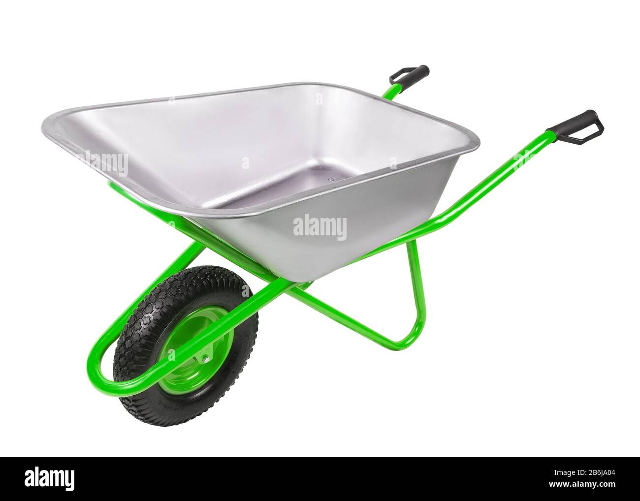 Costruzione vuota carriola a una ruota isolata su sfondo bianco Foto Stock