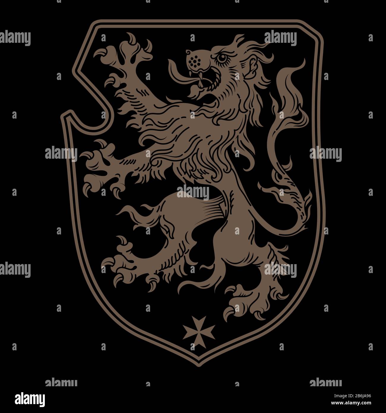 Emblema reale araldico del cavaliere d'epoca. Stemma araldico medievale, leone araldico, emblema araldico Illustrazione Vettoriale