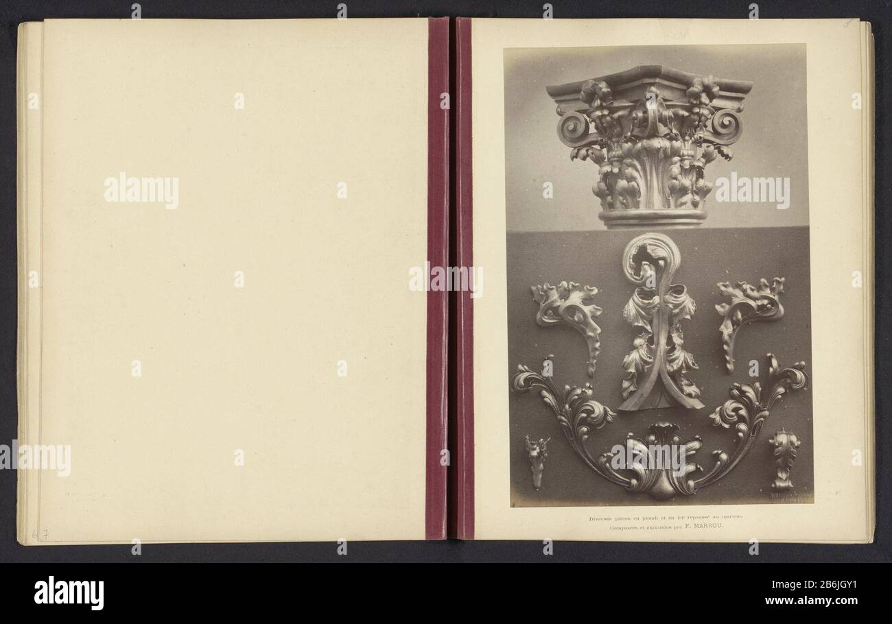Ornamenti decorativi in piombo e ferro, che rappresentano una capitale e BladmotievenDverses pièces en plomb et en fer repoussé au marteau (oggetto del titolo) Tipo Di Proprietà: Foto pagina numero articolo: RP-F 2001-7-463-8 Iscrizioni / marchio: Nome, recto, in rilievo 'Witz & cie Phot. Rouen'opschrift, recto, stampato: 'Composées et exécutées par F. Marrou.' Produttore : fotografo: Witz et Cie (Proprietà quotata) Data: CA. 1874 - o per 1884 Materiale:. Carta fotografica Tecnica: Albume dimensioni di stampa: Foto: H 267 mm × W 176 mm Oggetto: Ornamento derivato dal capitale della pianta ( colonna, colonna) Foto Stock Ornamenti decorativi in piombo e ferro, che rappresentano una capitale e BladmotievenDverses pièces en plomb et en fer repoussé au marteau (oggetto del titolo) Tipo Di Proprietà: Foto pagina numero articolo: RP-F 2001-7-463-8 Iscrizioni / marchio: Nome, recto, in rilievo 'Witz & cie Phot. Rouen'opschrift, recto, stampato: 'Composées et exécutées par F. Marrou.' Produttore : fotografo: Witz et Cie (Proprietà quotata) Data: CA. 1874 - o per 1884 Materiale:. Carta fotografica Tecnica: Albume dimensioni di stampa: Foto: H 267 mm × W 176 mm Oggetto: Ornamento derivato dal capitale della pianta ( colonna, colonna) Foto Stock
