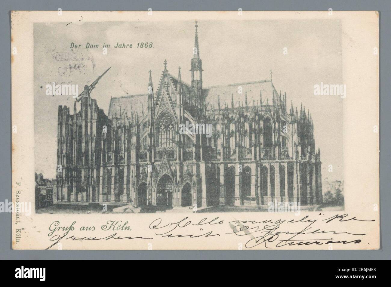 Der Dom im Jahre 1868 (oggetto del titolo) Guss aus Köln (oggetto del titolo) Tipo Di Proprietà: Cartolina fotomeccanica di stampa numero articolo: RP-F F20061 Produttore : creatore : F. Szesztokat (proprietà in elenco) Luogo fabbricazione : Colonia Data: 27 set 1909 Materiale: Cartone Tecnica: Copiatura / scrittura misure: Cartone: H 93 mm × W 143 mm Oggetto: Chiesa (esterno) Dove: Cattedrale di Colonia Foto Stock
