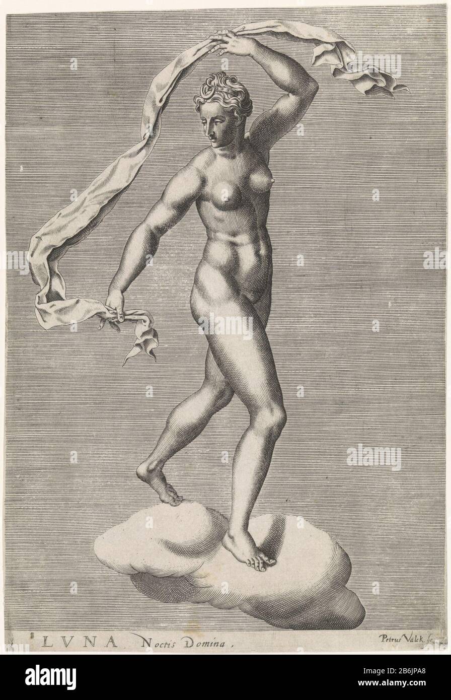 Diana Luna come nuvola Luna Noctis Domina (oggetto titolo) I sette pianeti (oggetto titolo) Diana come la dea Luna Luna Luna su una nuvola, la luna sulla fronte. Settima immagine da una serie di stampe con planeten. Produttore : stampatore Pieter Valck (proprietà in elenco) Fabbricazione Del Luogo: Venezia Data: 1575 caratteristiche Fisiche: Materiale dell'automobile: Tecnica della carta: Engra (processo di stampa) dimensioni: Foglio: H 285 mm × W 197 mm Soggetto Diana LucinaDiana come dea della luna, ie Luna (Selene) Foto Stock