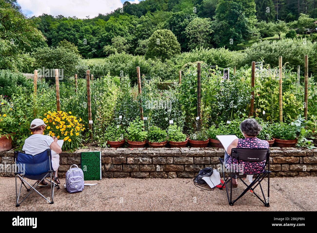 Francia, dipartimento Ain, Auvergne - Rhone - Alpes région. Lezioni di disegno nel giardino d'inverno orto del villaggio di Cuisat Foto Stock