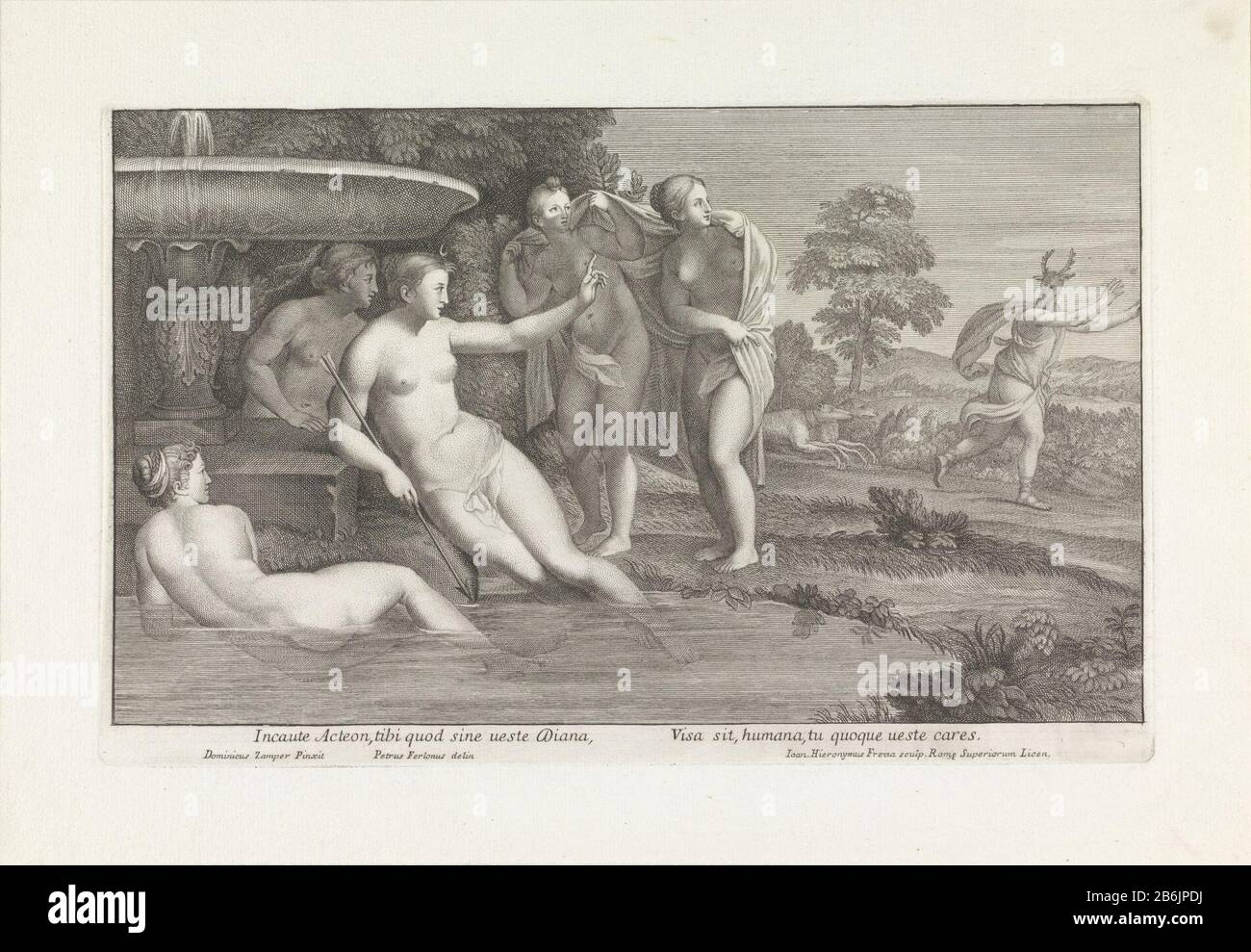 Noncuratamente en Actaeon, Diana Acteon, non hai vestiti Diana sembrava essere umano, ma anche mancanza di vestiti (tiel op object) Het leven van Diana Prince Actaeon catturato Diana e le sue ninfe mentre pregavano. Come punizione, è trasformato da Diana in un cervo, Dove: Dopo lui verscheurd. Produttore da solo: Stampatore Giovanni Girolamo Frezza (proprietà in elenco) a disegno: Peter Ferlonus (proprietà in elenco) a murale: Domenichino (oggetto) Luogo di produzione: Stampatore: Roma in disegno: Italia a pittura di: Italia Data: 1713 caratteristiche Fisiche: Engra materiale: Pape Foto Stock