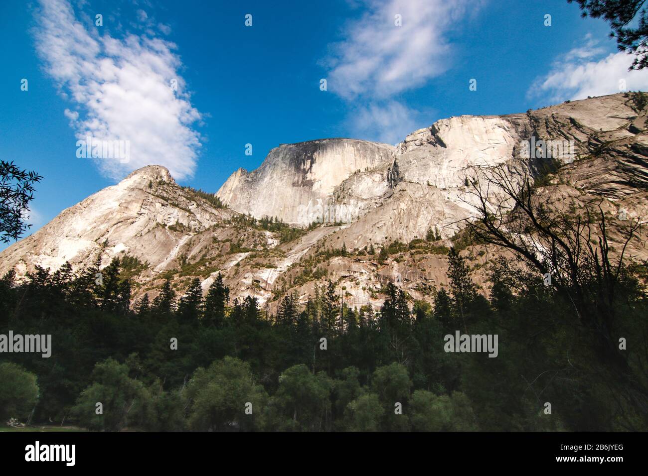 Vista ravvicinata della Mezza cupola dal sentiero Mirror Lake. Si tratta di una famosa formazione rocciosa nel Parco Nazionale di Yosemite, chiamato per la sua distinc Foto Stock